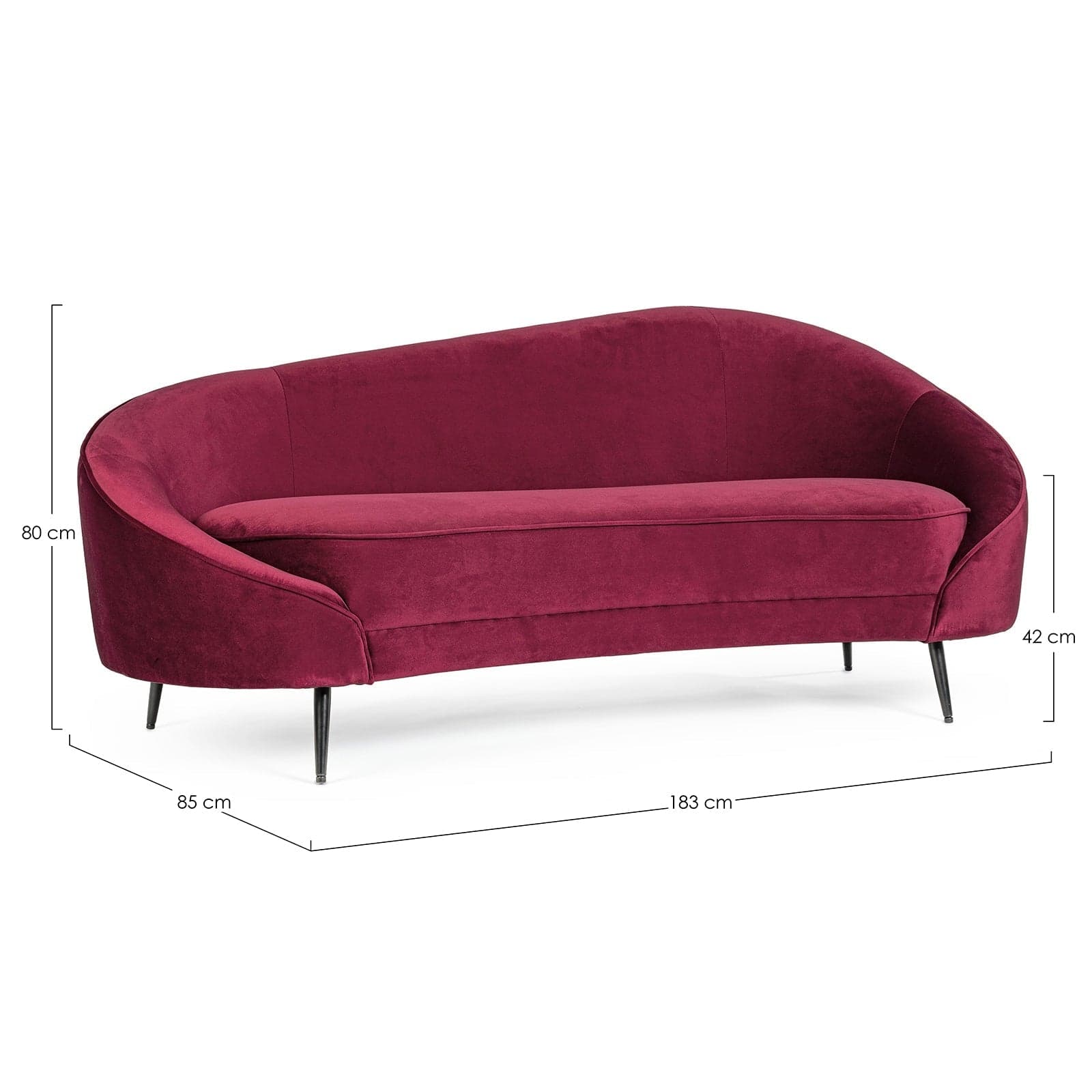 Divano in velluto vino 2 posti "Seraphin" conchiglia con piedi neri 183 cm Casa e cucina/Arredamento/Soggiorno/Divani Decor Space - Altamura, Commerciovirtuoso.it