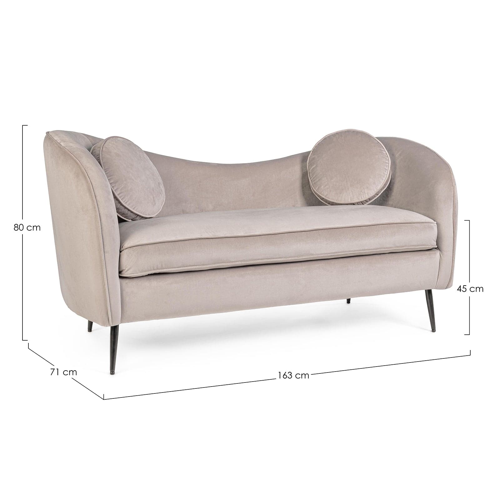 Divano in velluto Grigio chiaro 2 posti "Candis" con piedi neri 163 cm in Divani Decor Space - Altamura, commercioVirtuoso.it