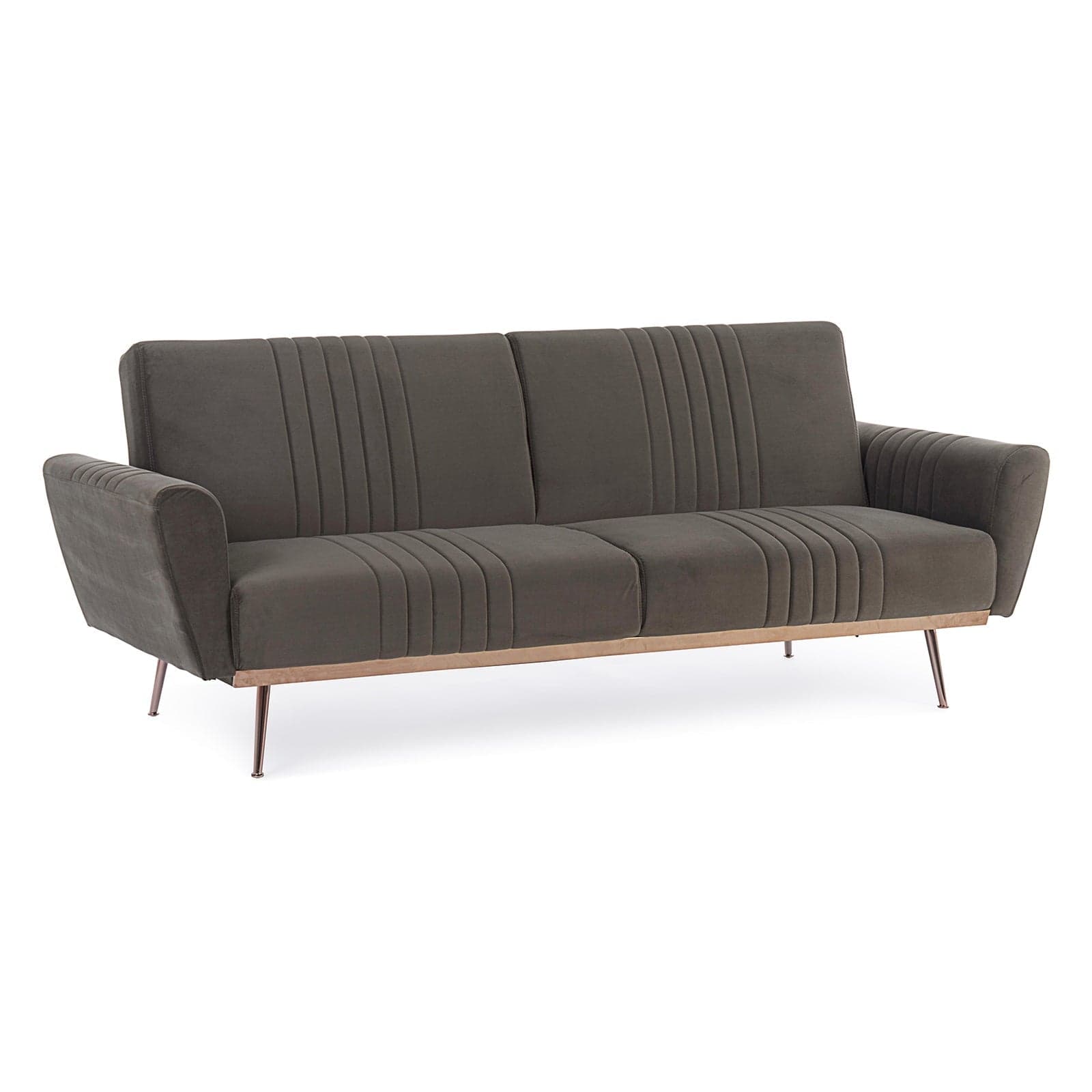 Divano letto in velluto tortora 3 posti "Johnny " con piedi e struttura Rame 210 cm in Divani Decor Space - Altamura, commercioVirtuoso.it