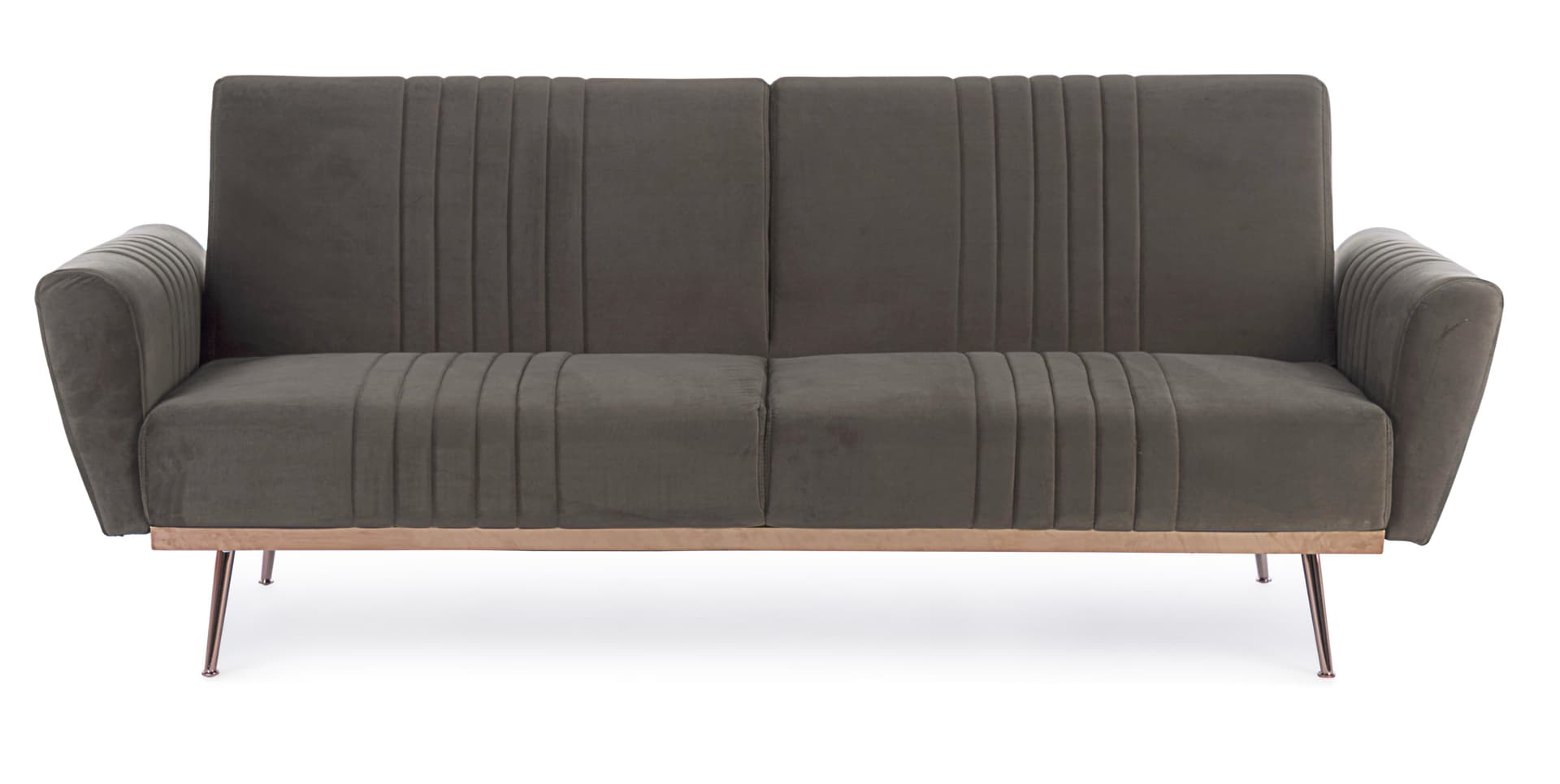 Divano letto in velluto tortora 3 posti "Johnny " con piedi e struttura Rame 210 cm in Divani Decor Space - Altamura, commercioVirtuoso.it