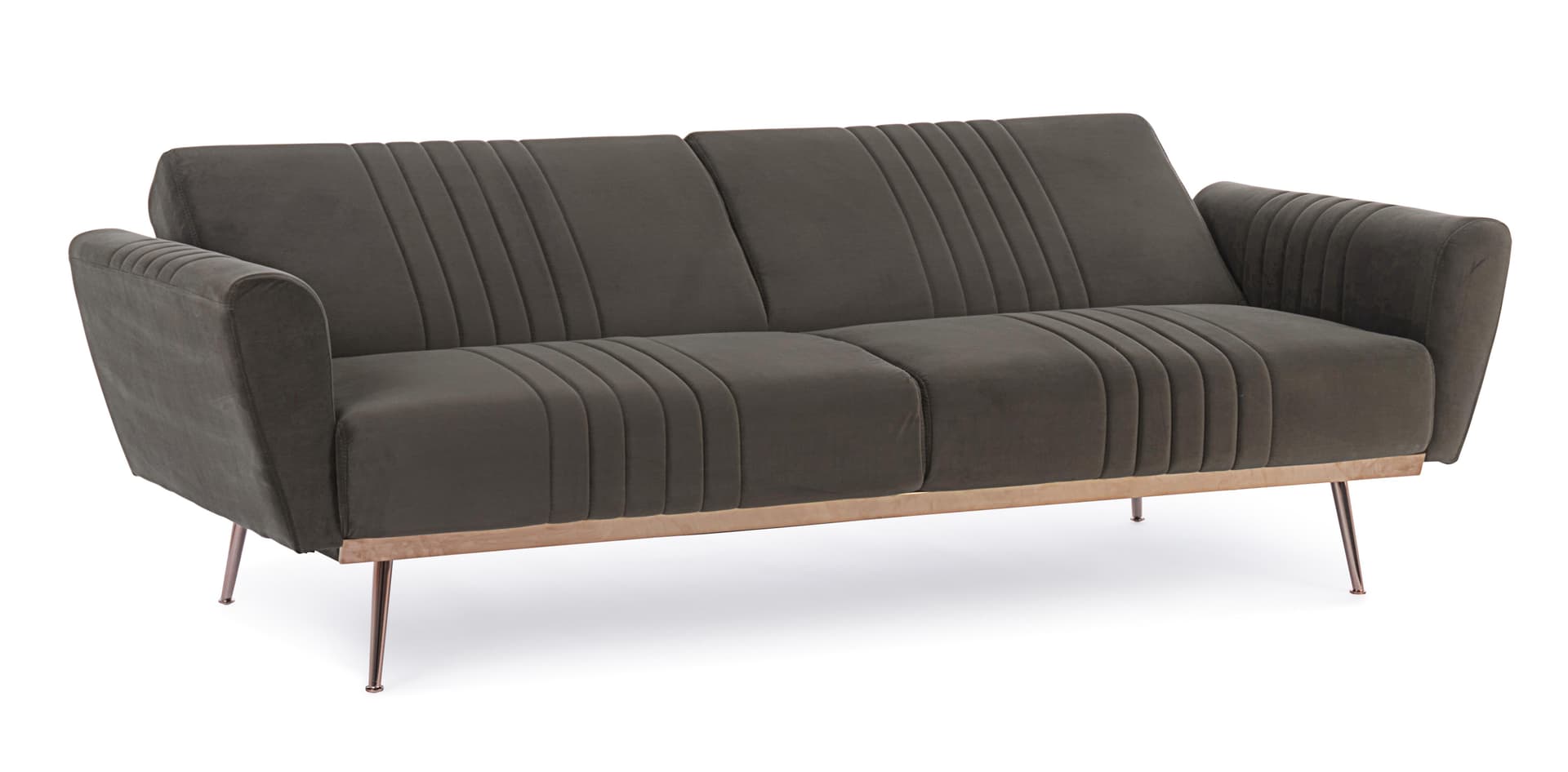 Divano letto in velluto tortora 3 posti "Johnny " con piedi e struttura Rame 210 cm in Divani Decor Space - Altamura, commercioVirtuoso.it
