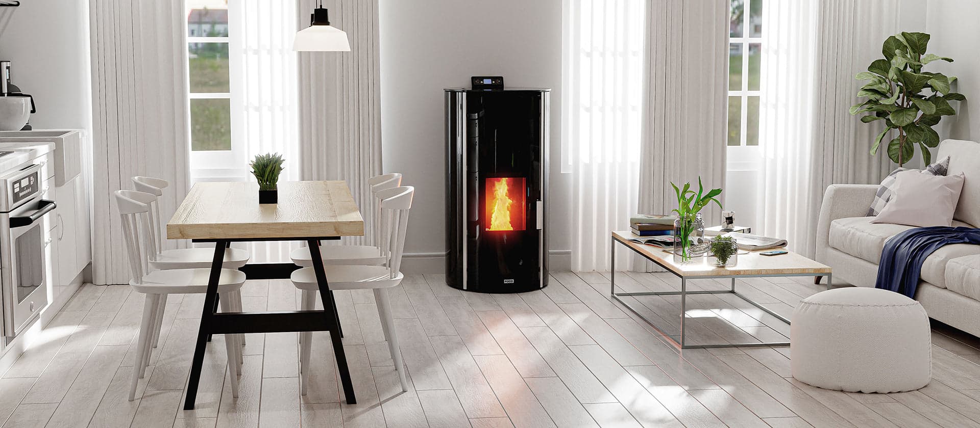 Termo Stufa a pellet 20 kw Hydro "Sfera Glass" per ambienti moderni h 122 cm in Stufe elettriche Decor Space - Altamura, commercioVirtuoso.it