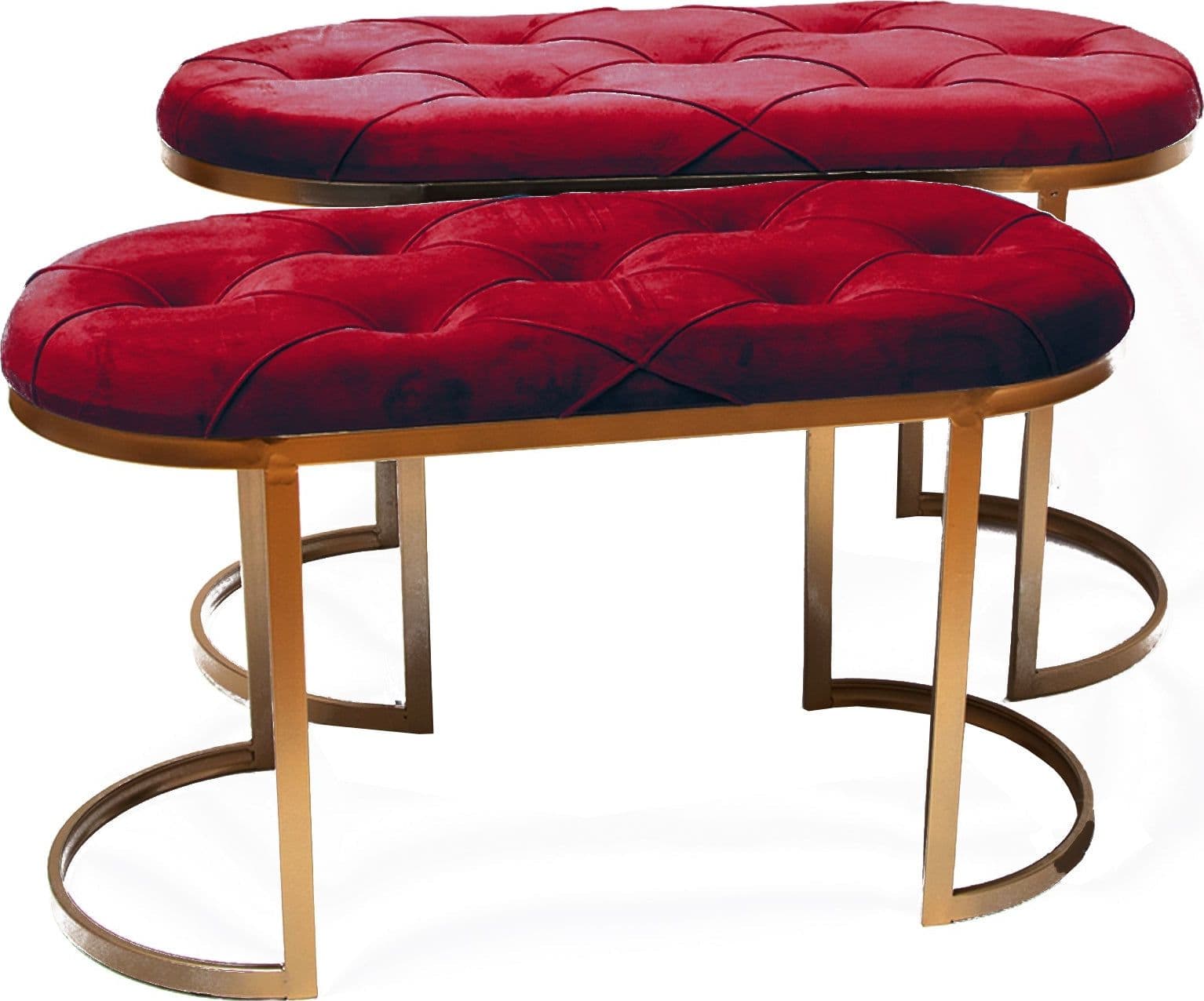 Set 2 panchette in velluto per arredamento moderno pouf con piedi in matallo dorati h 45 cm – Bordeaux – Silani – bambù