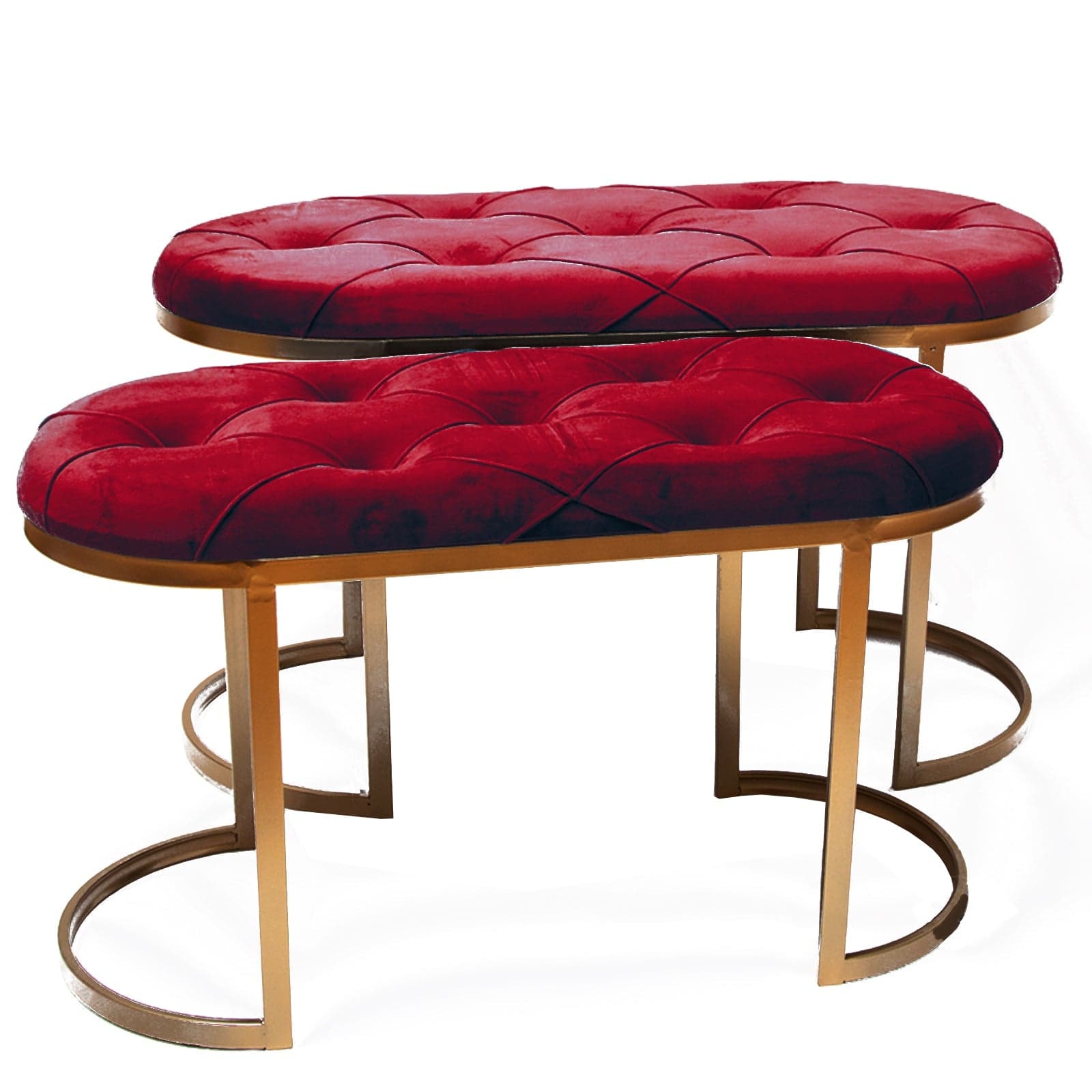 Set 2 panchette in velluto per arredamento moderno pouf con piedi in matallo dorati h 45 cm - 17