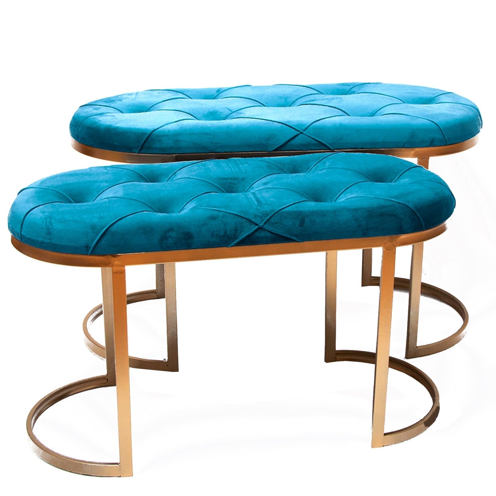 Set 2 panchette in velluto per arredamento moderno pouf con piedi in matallo dorati h 45 cm in Poltrone Decor Space - Altamura, commercioVirtuoso.it
