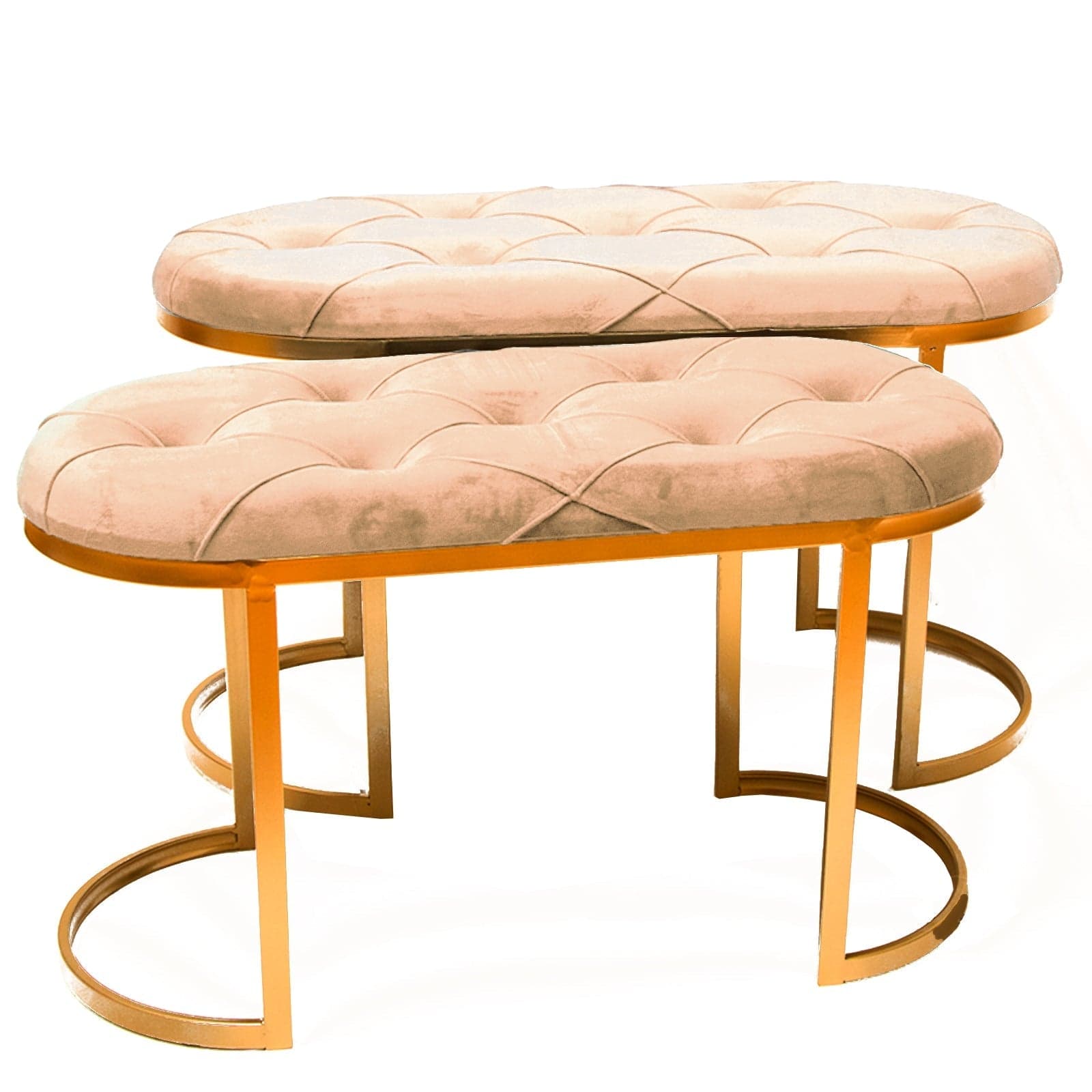 Set 2 panchette in velluto per arredamento moderno pouf con piedi in matallo dorati h 45 cm in Poltrone Decor Space - Altamura, commercioVirtuoso.it