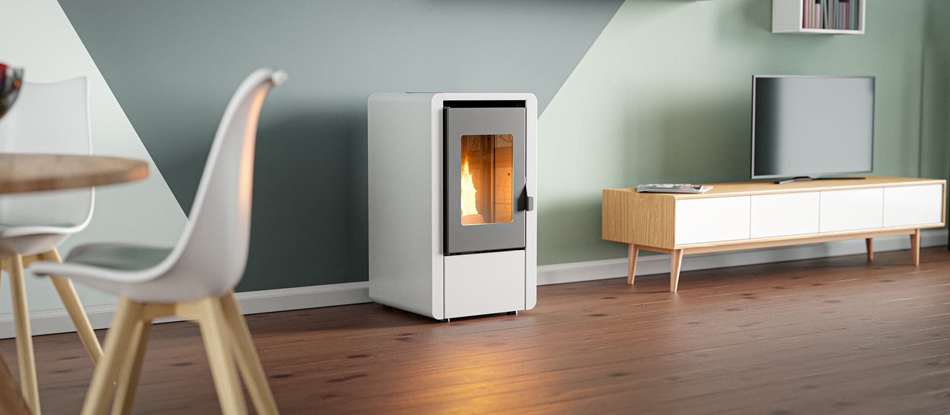 Stufa a pellet 6 kw ventilata "Petit" per ambienti moderni h 77 cm in Stufe a pellet Decor Space - Altamura, commercioVirtuoso.it