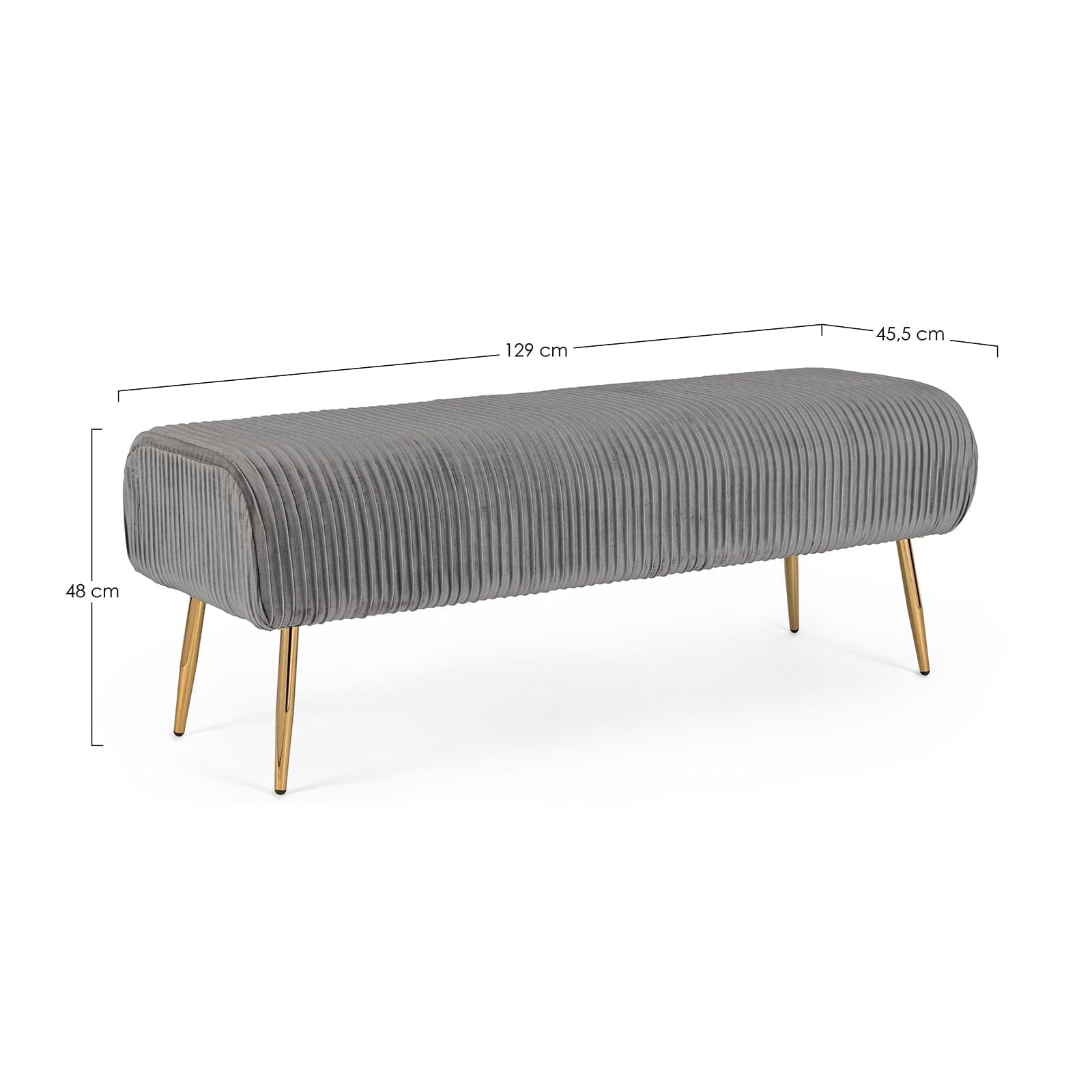 Panca due posti "Selena" con seduta in velluto e piedi ottonati per interno h 48 cm in Poltrone Decor Space - Altamura, commercioVirtuoso.it