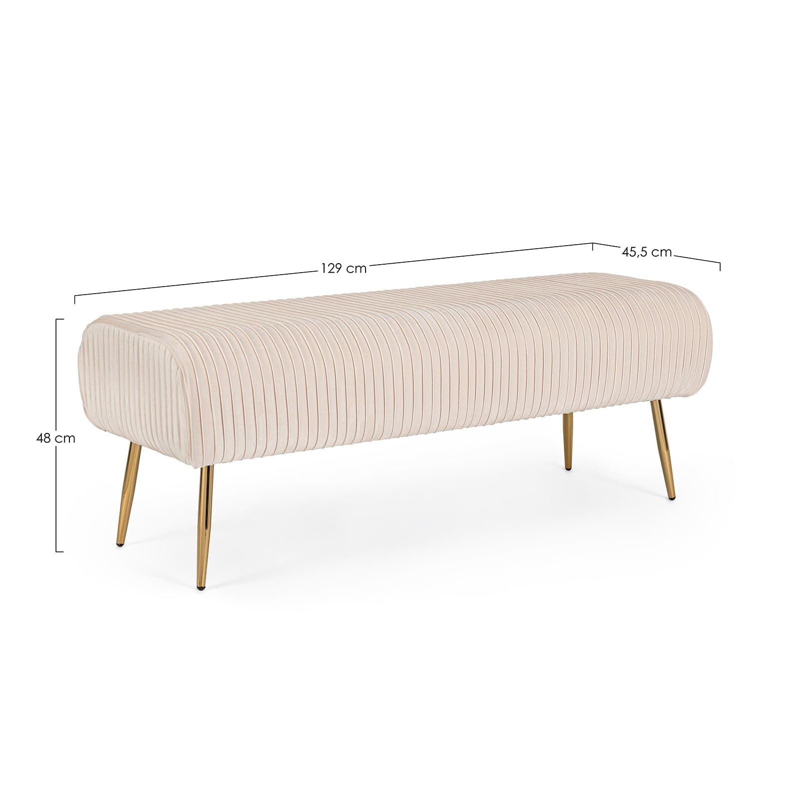 Panca due posti "Selena" con seduta in velluto e piedi ottonati per interno h 48 cm in Poltrone Decor Space - Altamura, commercioVirtuoso.it