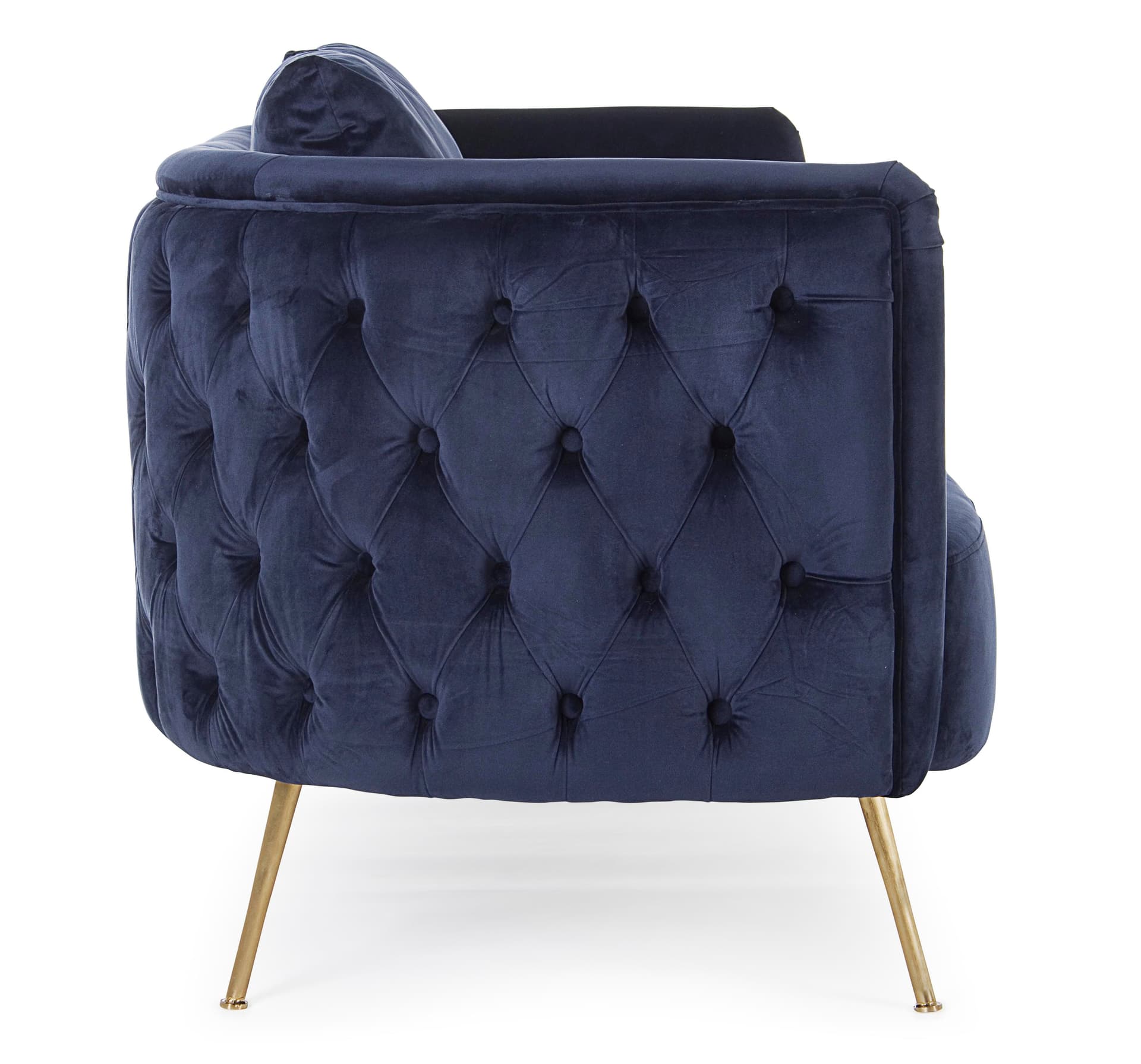 Divano in velluto Blu 2 posti "Tenbury" tipo Chester con piedi ottone 144 cm in Divani Decor Space - Altamura, commercioVirtuoso.it