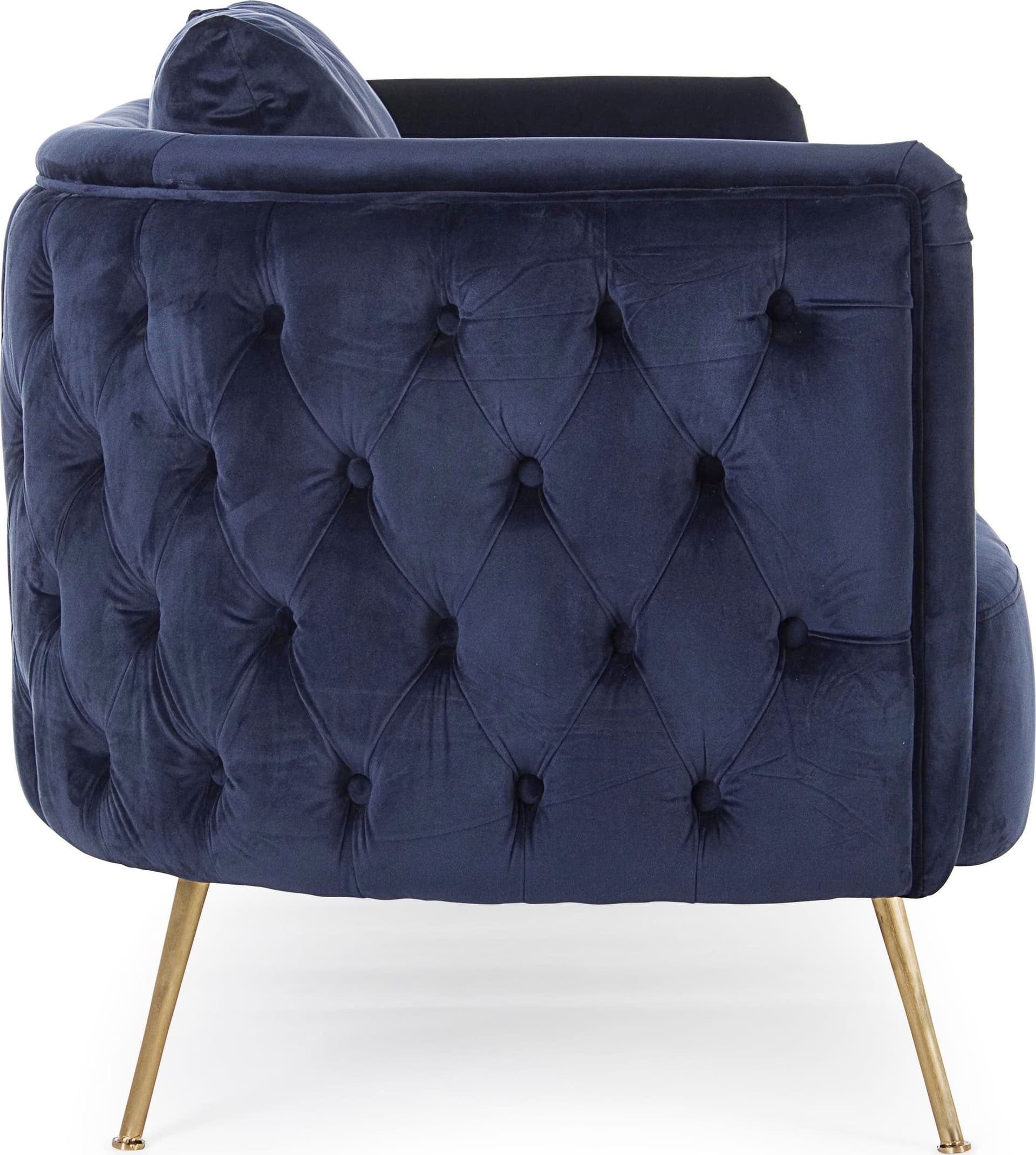 Divano in velluto Blu 2 posti "Tenbury" tipo Chester con piedi ottone 144 cm Casa e cucina/Arredamento/Soggiorno/Divani Decor Space - Altamura, Commerciovirtuoso.it