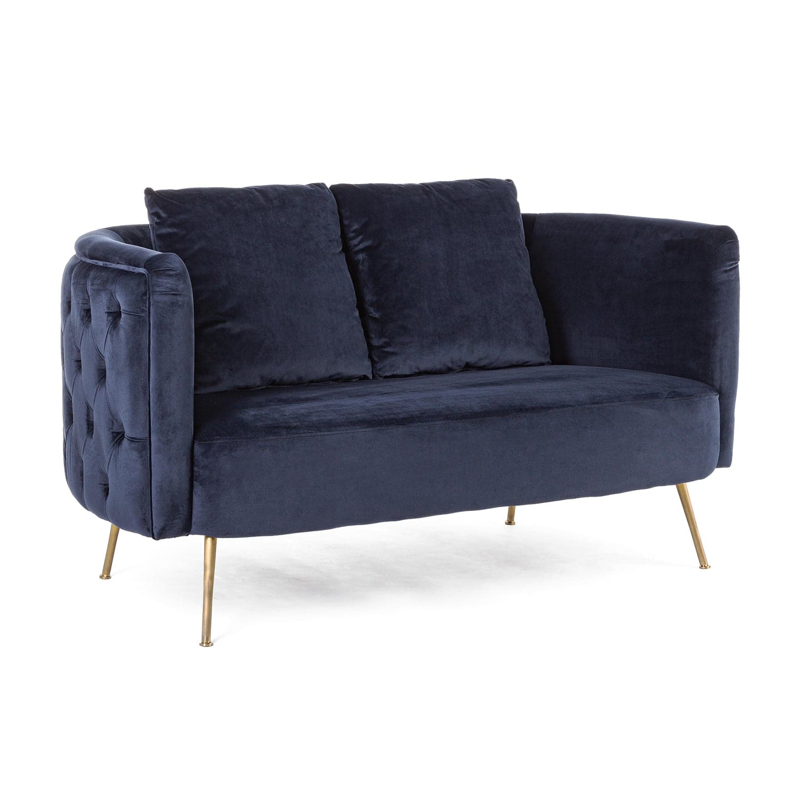 Divano in velluto Blu 2 posti "Tenbury" tipo Chester con piedi ottone 144 cm in Divani Decor Space - Altamura, commercioVirtuoso.it