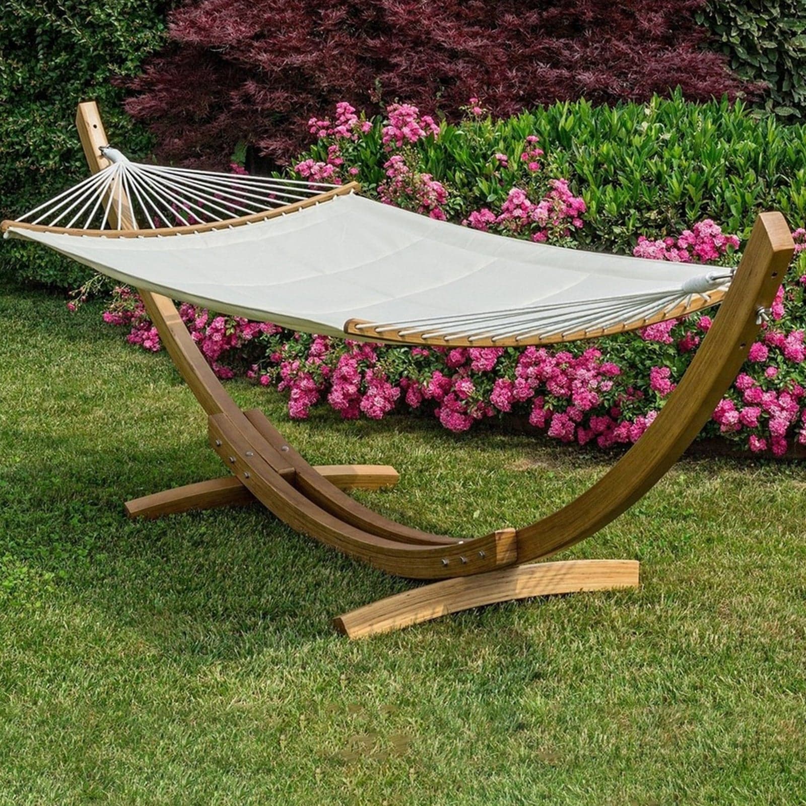 Amaca Luxory matrimoniale con struttura in legno da esterno per giardino in Amache Decor Space - Altamura, commercioVirtuoso.it