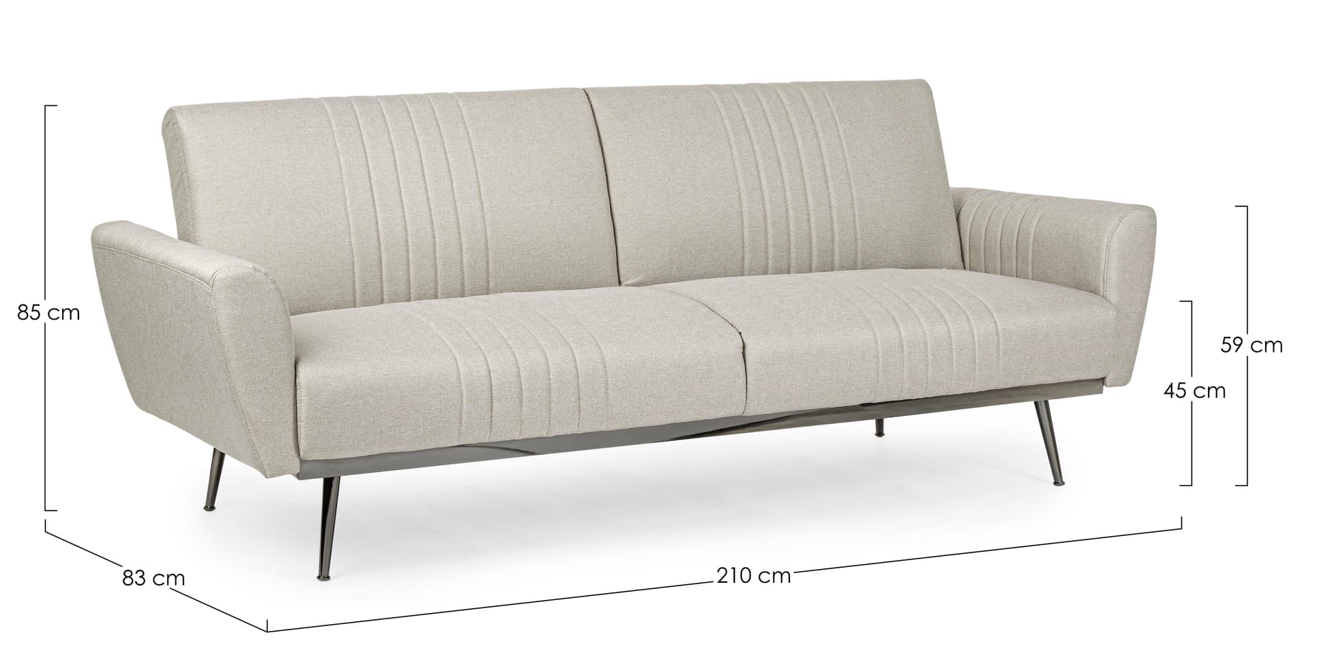 Divano letto in velluto Beige 3 posti "Johnny " con piedi e struttura Cromata 210 cm in Divani Decor Space - Altamura, commercioVirtuoso.it