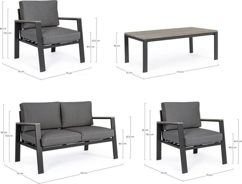 Salottino con cuscini "Belmar" in alluminio verniciato da giardino e veranda - 25