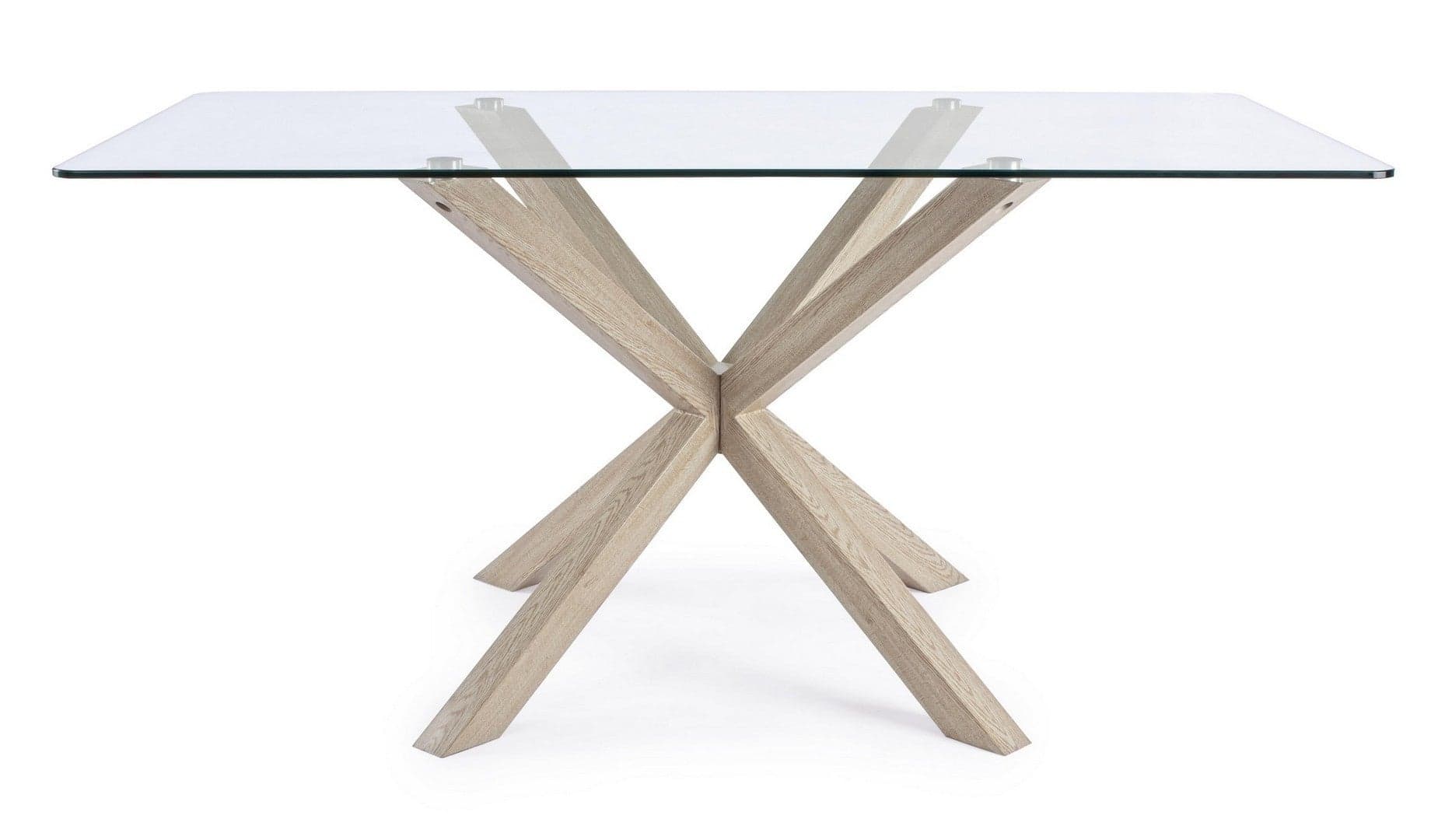 Tavolo May rettangolare con gambe in legno, piano in vetro temperato spessore 10mm in Tavoli da sala da pranzo Decor Space - Altamura, commercioVirtuoso.it
