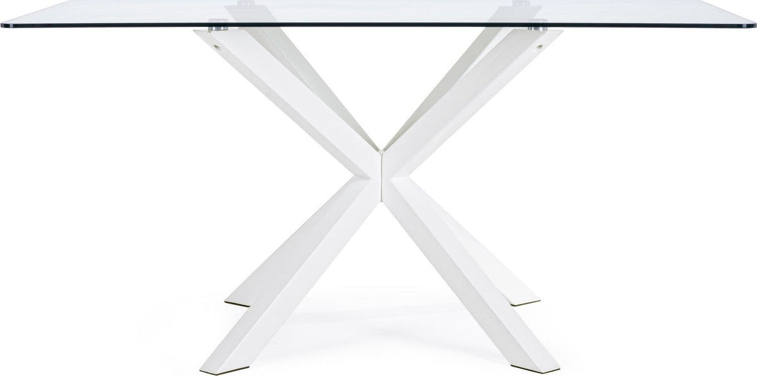 Tavolo May rettangolare con gambe in legno, piano in vetro temperato spessore 10mm in Tavoli da sala da pranzo Decor Space - Altamura, commercioVirtuoso.it