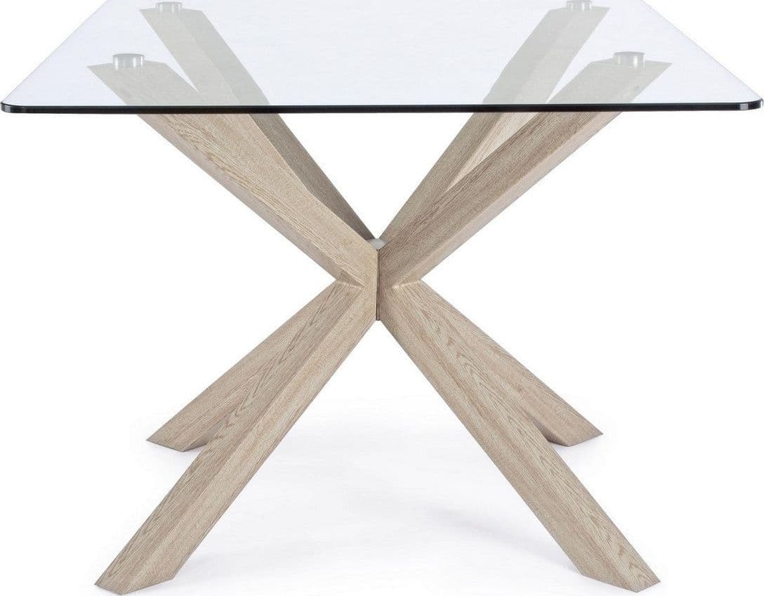 Tavolo May rettangolare con gambe in legno, piano in vetro temperato spessore 10mm in Tavoli da sala da pranzo Decor Space - Altamura, commercioVirtuoso.it