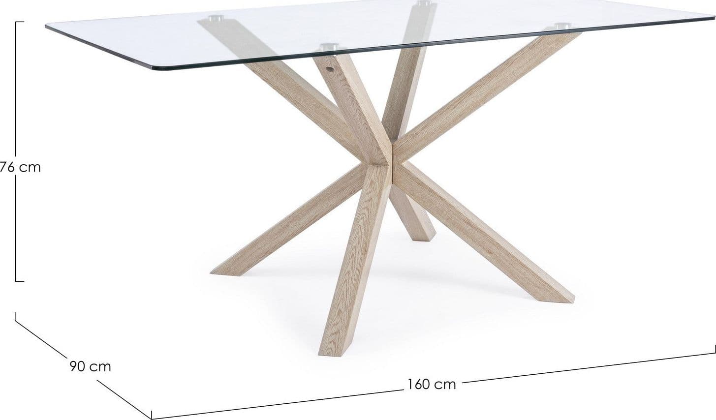 Tavolo May rettangolare con gambe in legno, piano in vetro temperato spessore 10mm in Tavoli da sala da pranzo Decor Space - Altamura, commercioVirtuoso.it