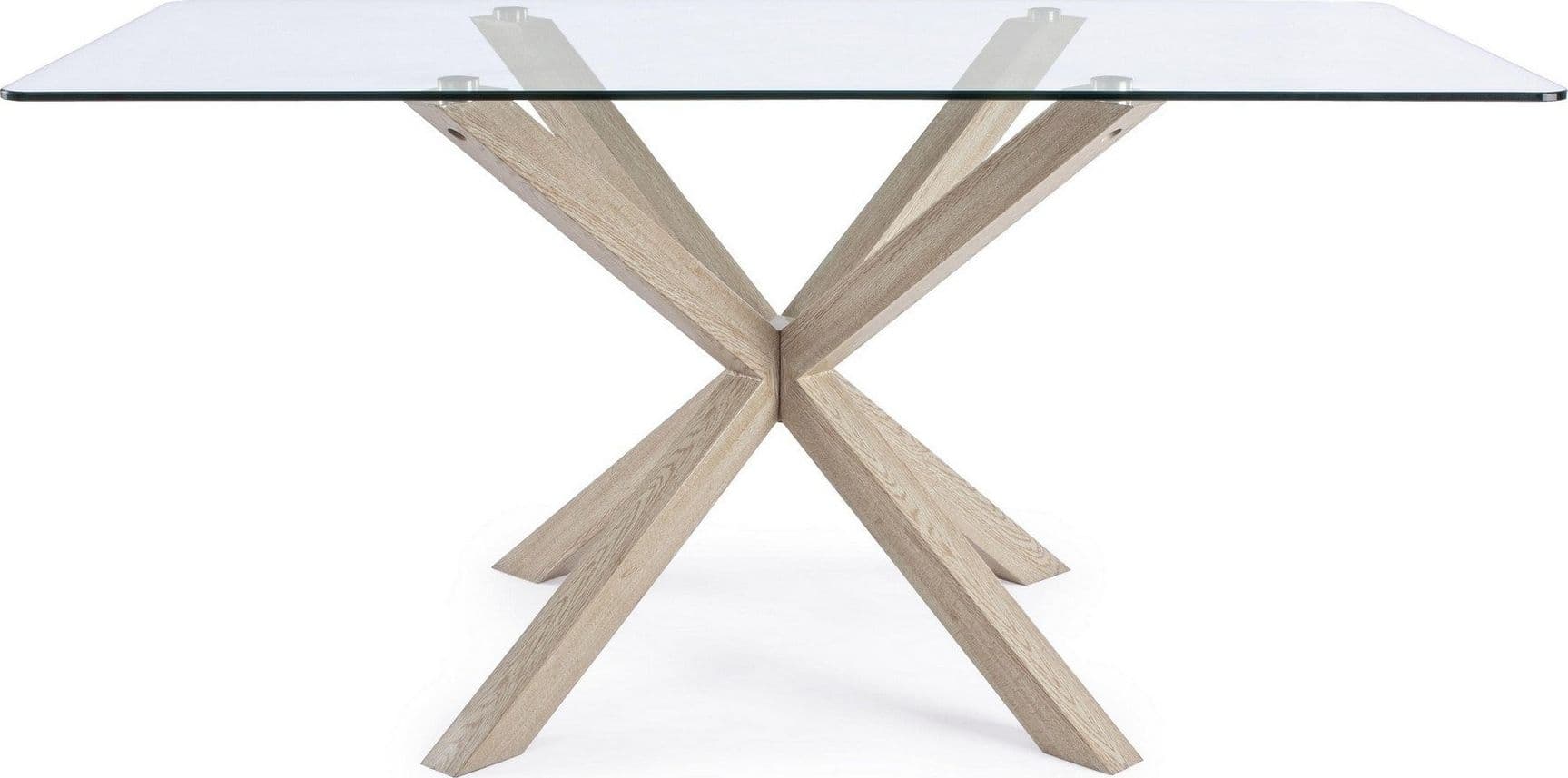 Tavolo May rettangolare con gambe in legno, piano in vetro temperato spessore 10mm in Tavoli da sala da pranzo Decor Space - Altamura, commercioVirtuoso.it