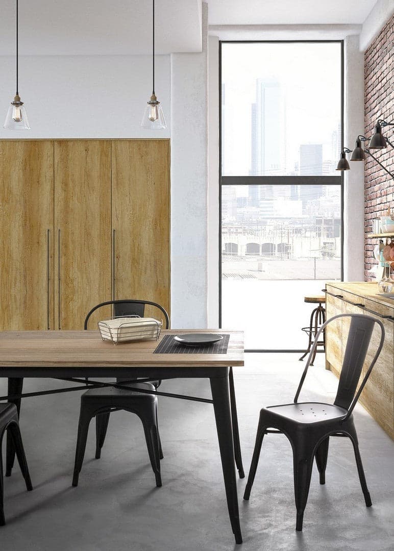 Tavolo Minnesota con gambe in acciaio laminato, piano in legno di olmo Casa e cucina/Arredamento/Sala da pranzo/Tavoli da sala da pranzo Decor Space - Altamura, Commerciovirtuoso.it