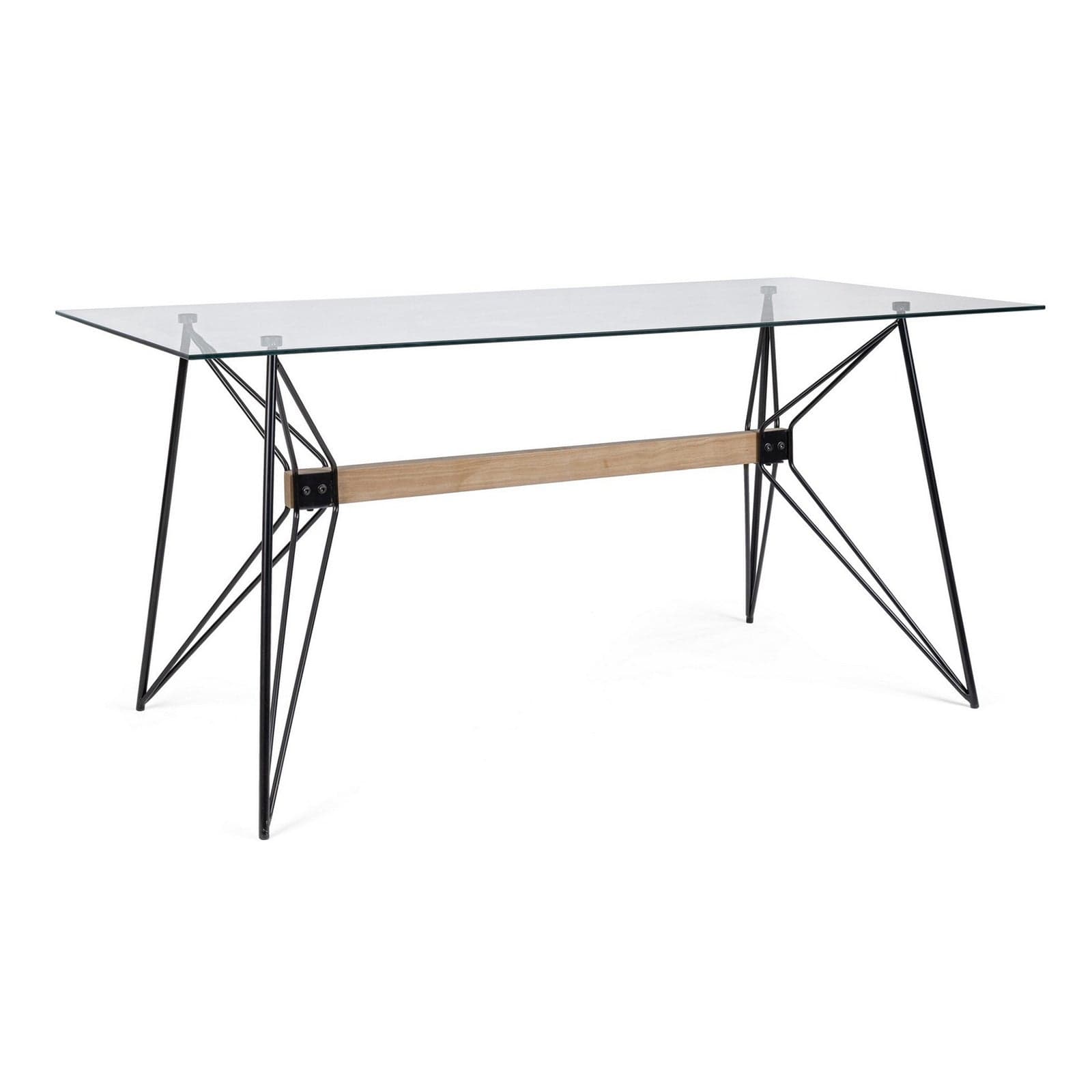 Tavolo Primary rettangolare con struttura in acciaio verniciato, supporto centrale, piano in vetro in Tavoli da sala da pranzo Decor Space - Altamura, commercioVirtuoso.it