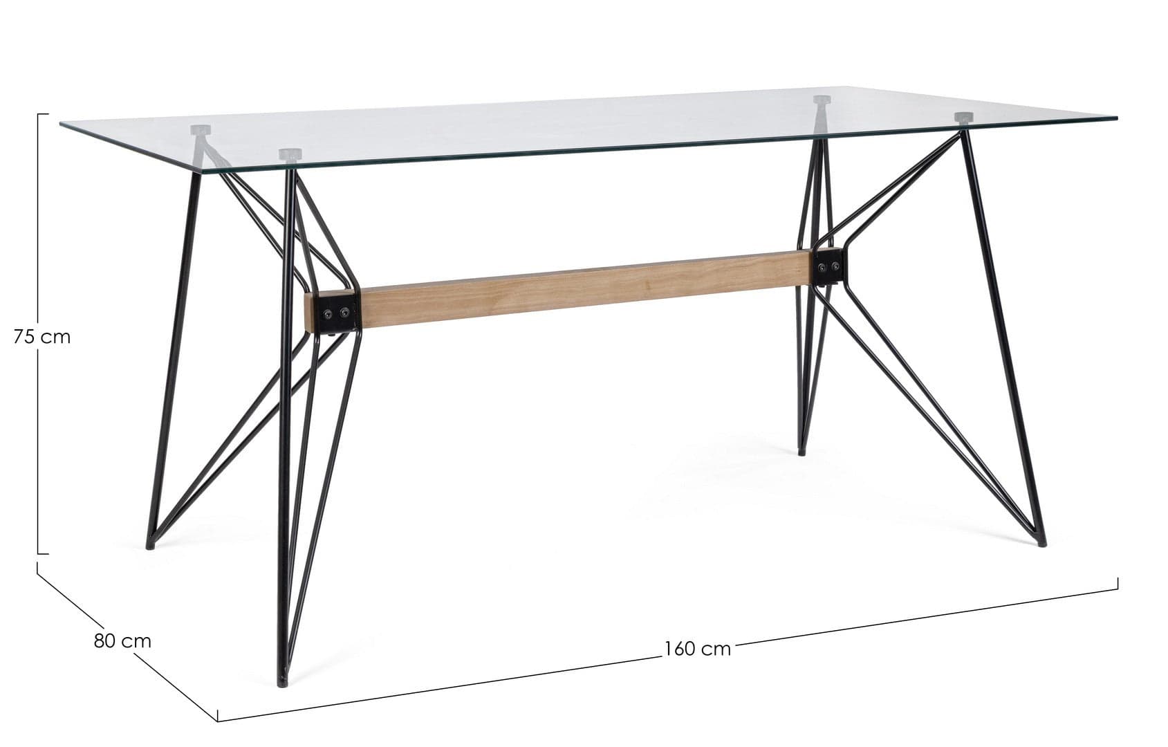 Tavolo Primary rettangolare con struttura in acciaio verniciato, supporto centrale, piano in vetro in Tavoli da sala da pranzo Decor Space - Altamura, commercioVirtuoso.it