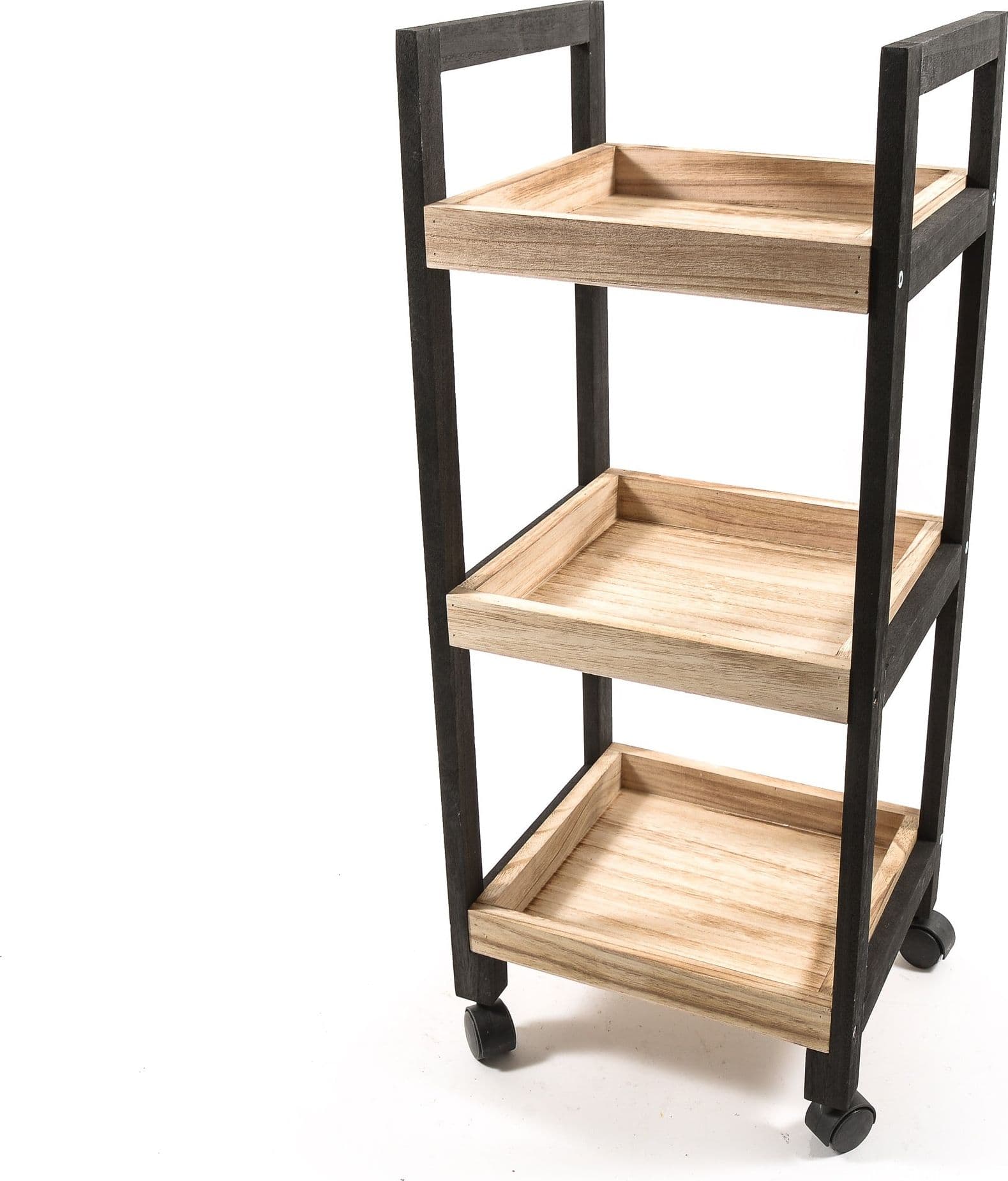 Carrello in legno con 3 ripiani e ruote scaffale multiuso da 80 cm - 2