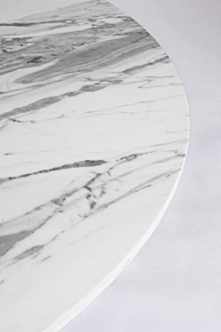 Tavolo John Marble tondo con gambe in acciaio, struttura cromata, piano in legno ricoperto con carta effetto marmo Casa e cucina/Arredamento/Sala da pranzo/Tavoli da sala da pranzo Decor Space - Altamura, Commerciovirtuoso.it
