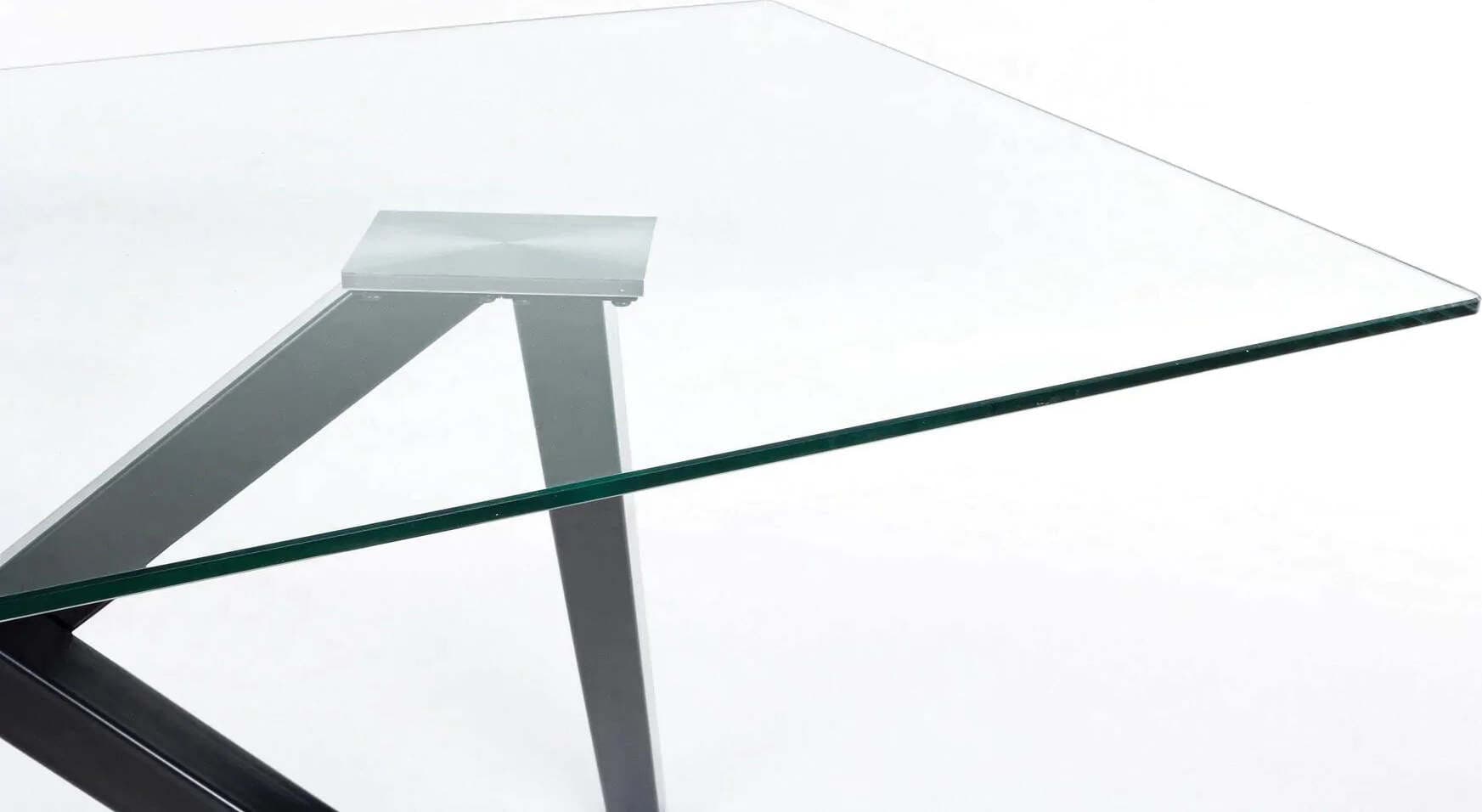 Tavolo Lear rettangolare con gambe in acciaio, struttura nera, piano in vetro Casa e cucina/Arredamento/Sala da pranzo/Tavoli da sala da pranzo Decor Space - Altamura, Commerciovirtuoso.it