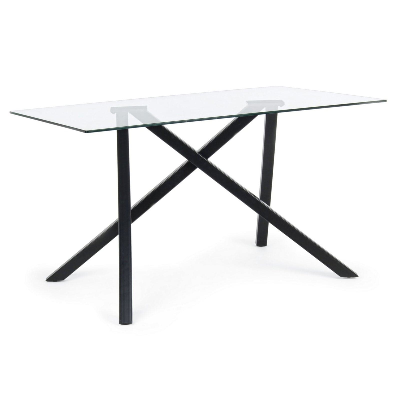 Tavolo Lear rettangolare con gambe in acciaio, struttura nera, piano in vetro in Tavoli da sala da pranzo Decor Space - Altamura, commercioVirtuoso.it