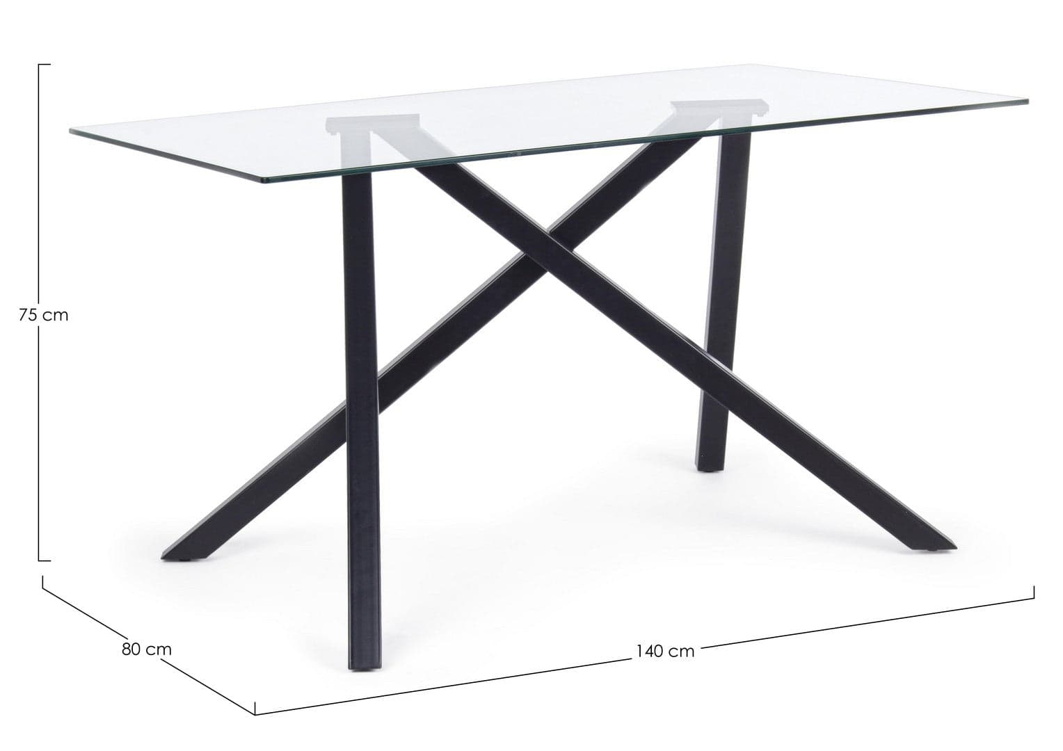 Tavolo Lear rettangolare con gambe in acciaio, struttura nera, piano in vetro in Tavoli da sala da pranzo Decor Space - Altamura, commercioVirtuoso.it