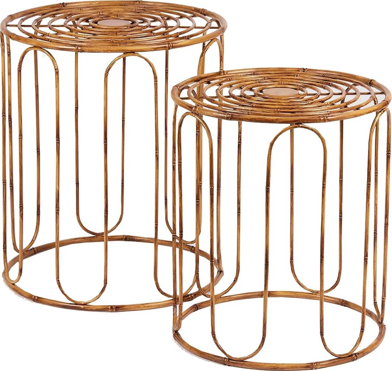 Tavolini rotondi in metallo color naturale per arredamento set 2 pezzi