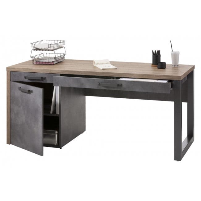 Scrivania da ufficio porta PC stile Industrial con 1 anta e 2 cassetti color rovere e nero 170 cm - 11