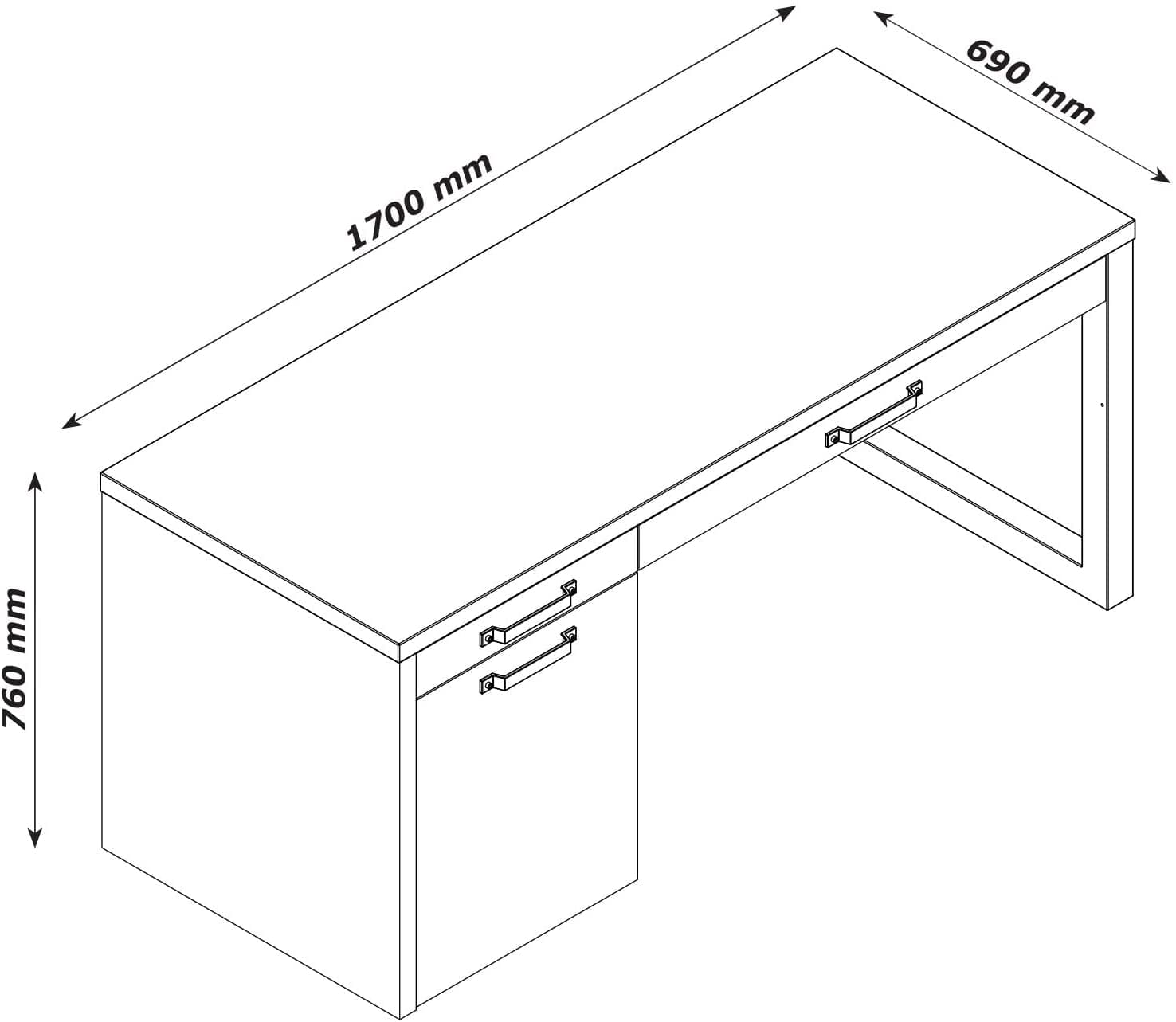 Scrivania da ufficio porta PC stile Industrial con 1 anta e 2 cassetti color rovere e nero 170 cm in Postazioni di lavoro per computer Decor Space - Altamura, commercioVirtuoso.it