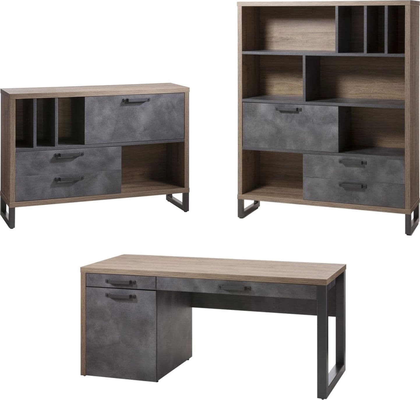 Scrivania da ufficio porta PC stile Industrial con 1 anta e 2 cassetti color rovere e nero 170 cm in Postazioni di lavoro per computer Decor Space - Altamura, commercioVirtuoso.it