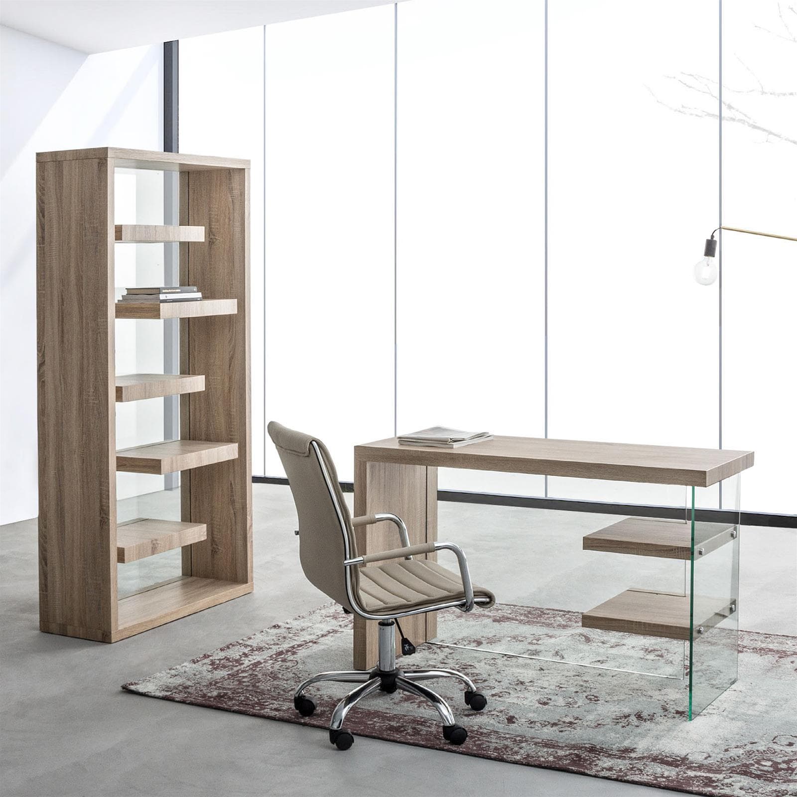 Scrivania moderna "Bilbao" da ufficio e cameretta in legno con piedi in vetro temperato 120 cm in Scrivanie Decor Space - Altamura, commercioVirtuoso.it
