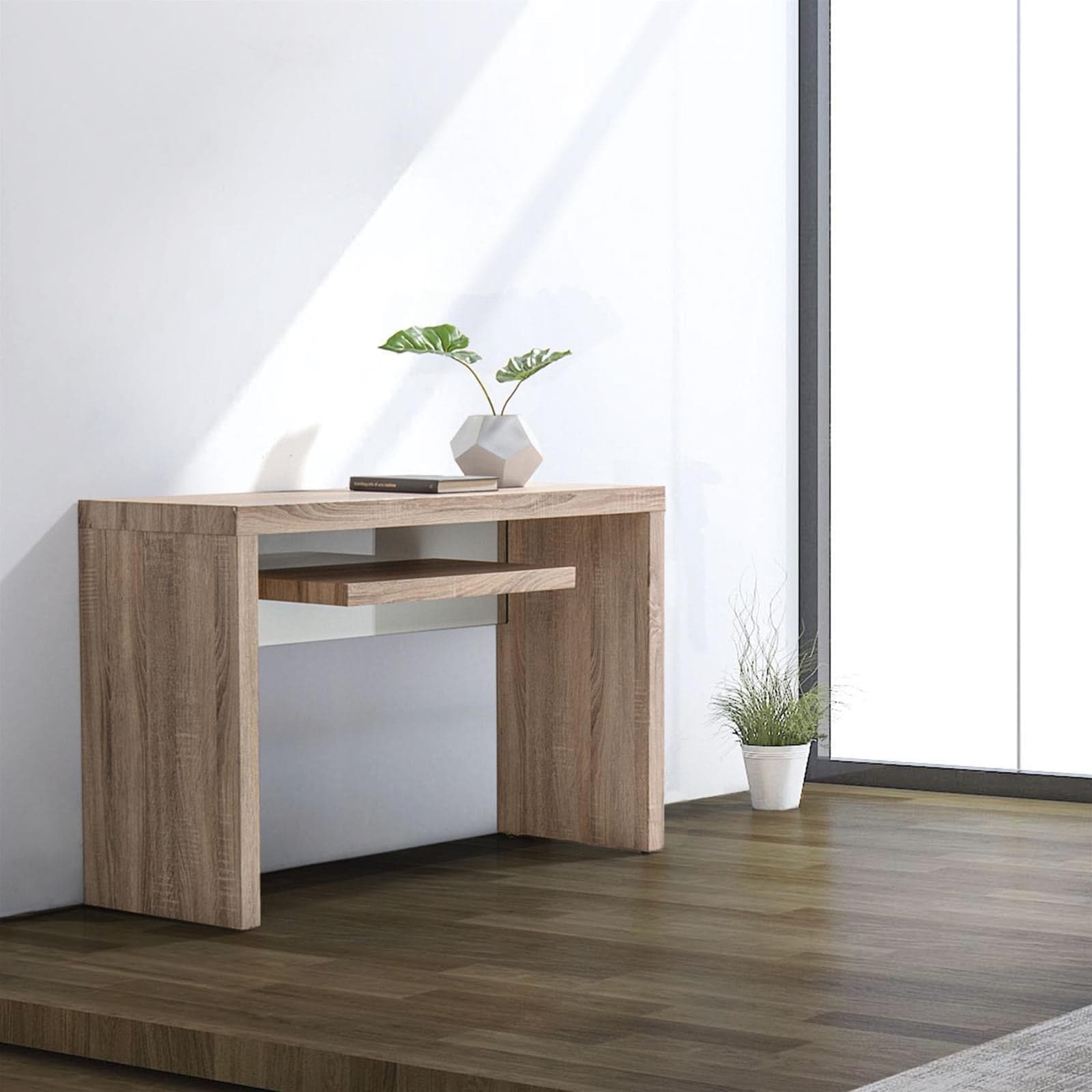 Scrivania moderna "Bilbao" da ufficio e cameretta in legno con mensola in vetro temperato 120 cm in Scrivanie Decor Space - Altamura, commercioVirtuoso.it