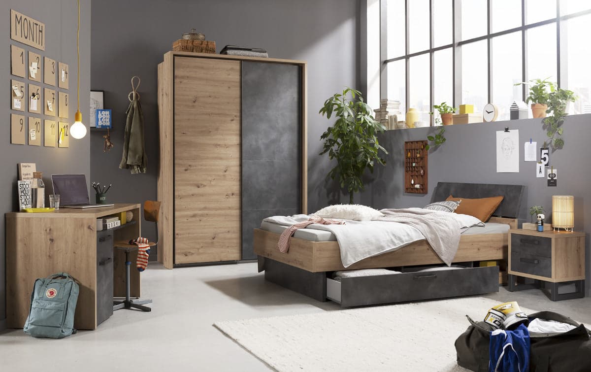 Scrivania da ufficio porta PC stile Industrial con 1 anta e 1 cassetto color rovere e nero 110 cm in Postazioni di lavoro per computer Decor Space - Altamura, commercioVirtuoso.it