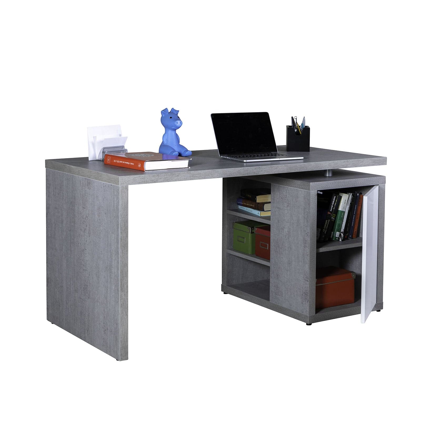 Scrivania per ufficio e stanzetta, con anta e 3 ripiani a giorno da 140 cm in Scrivanie Decor Space - Altamura, commercioVirtuoso.it