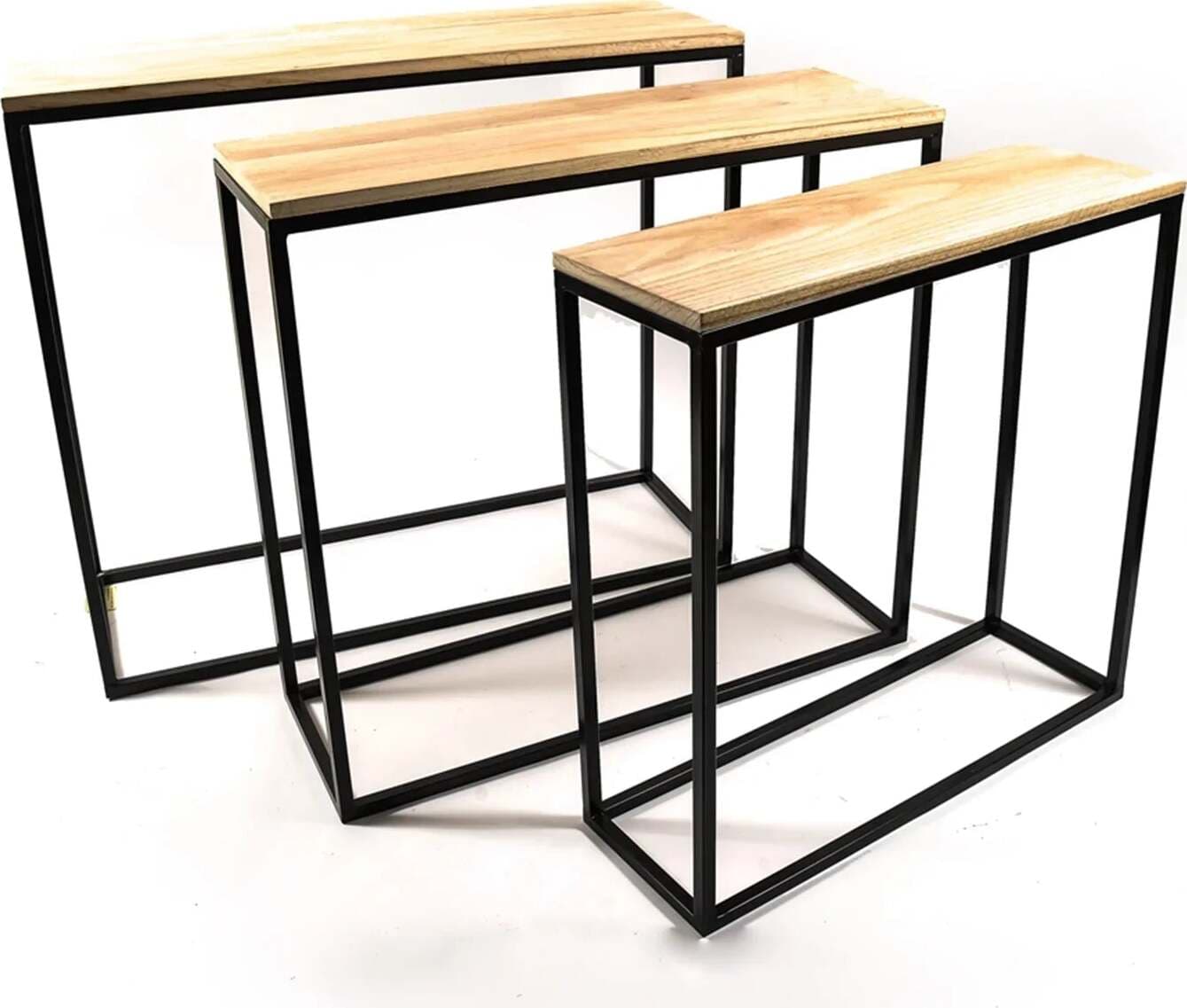 Set 3 Tavolini in metallo e Legno per arredamento interno ed esterno Casa e cucina/Arredamento/Soggiorno/Tavoli e tavolini/Console e tavoli da divano Decor Space - Altamura, Commerciovirtuoso.it