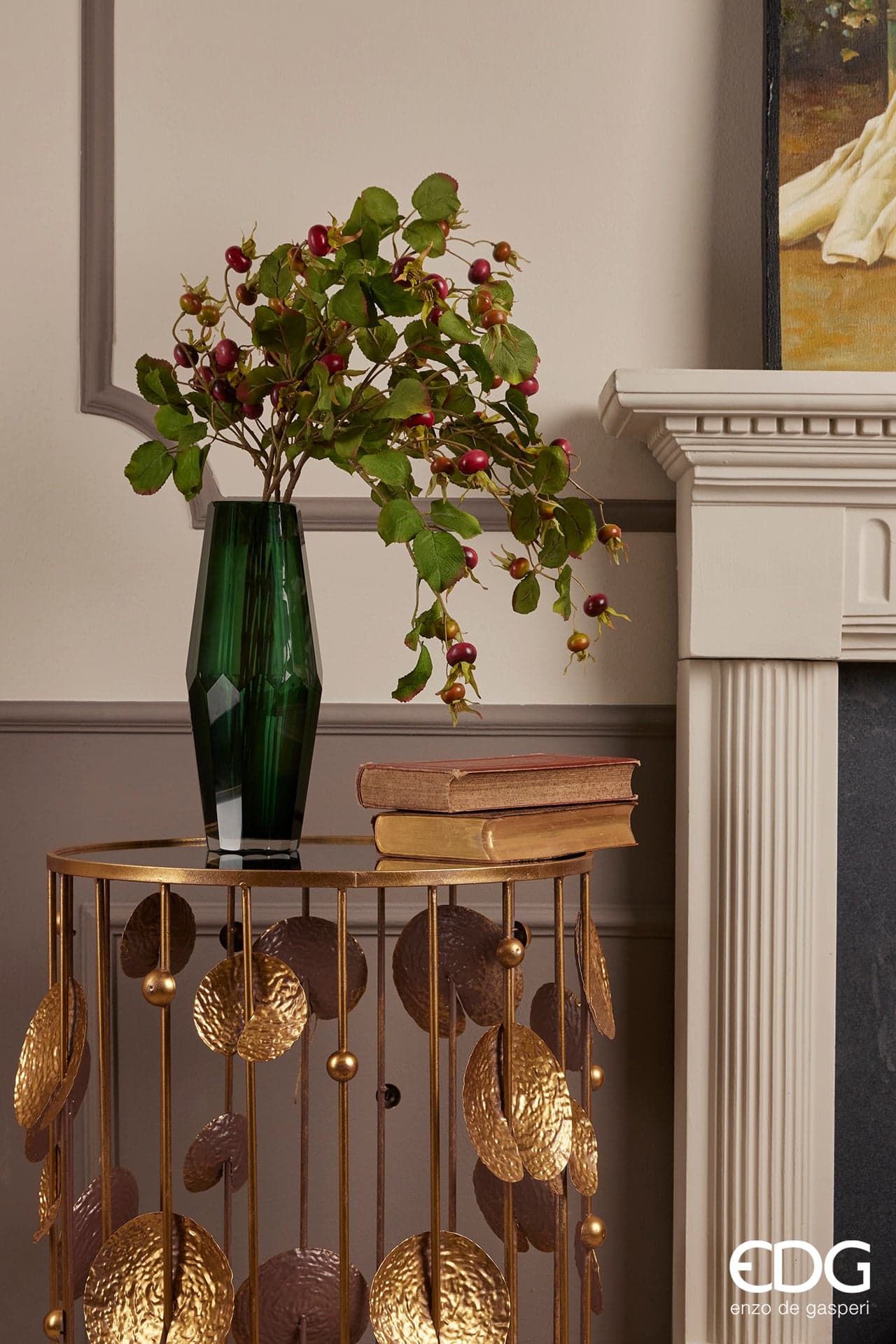 Tavolini da salotto moderno "Metal Foglie" h 71 cm specchio con piedi ottone - 2