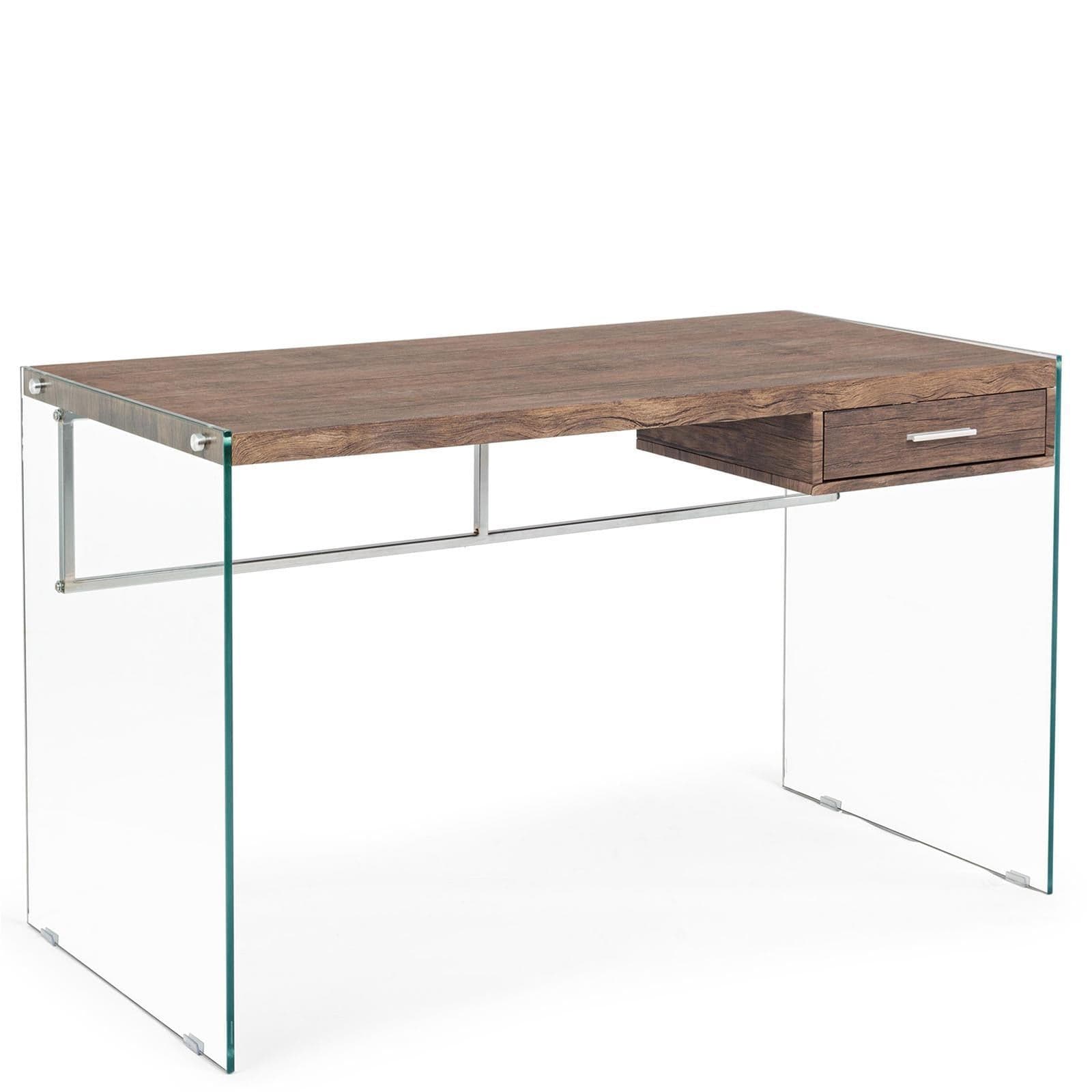 Scrivania per computer "Suami" porta pc da ufficio e cameretta in legno e vetro 122 cm - 5