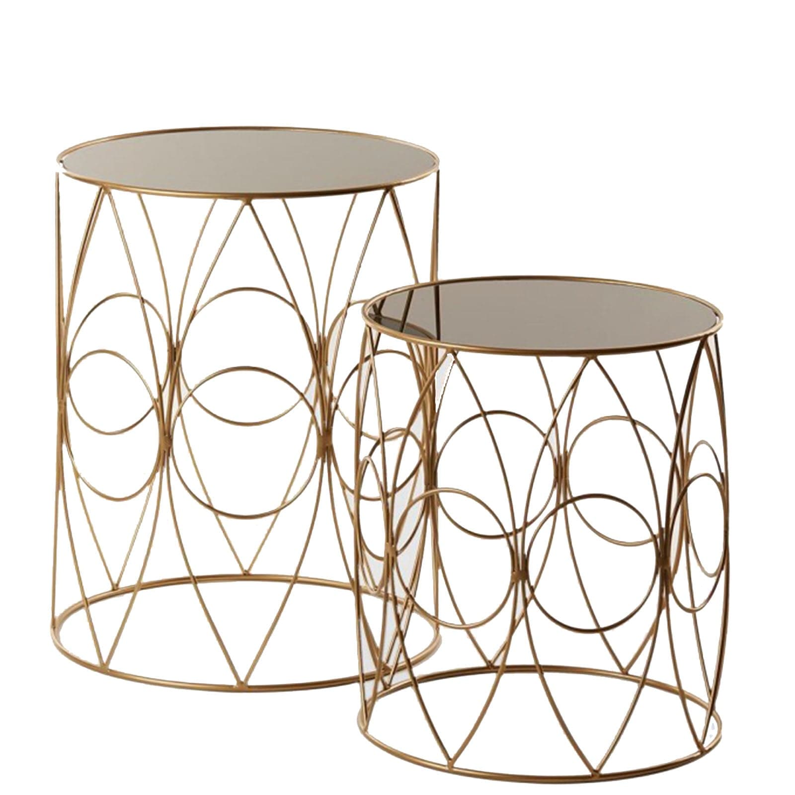 Set 2 Tavolini tondi in metallo e vetro per arredamento interno ed esterno in Console e tavoli da divano Decor Space - Altamura, commercioVirtuoso.it