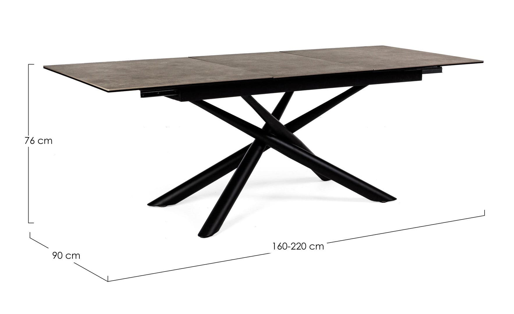 Tavolo allungabile Seyfert con struttura in acciaio, piano in ceramica e supporto in vetro in Tavoli da sala da pranzo Decor Space - Altamura, commercioVirtuoso.it