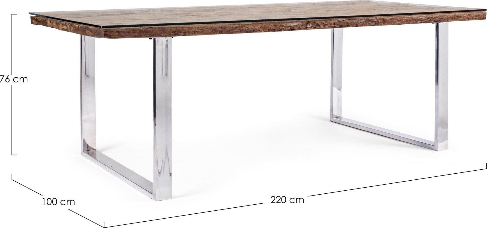 Tavolo "C-V Stanton" rettangolare, con gambe in acciaio, piano in legno riciclato e vetro temperato, stile moderno - 12