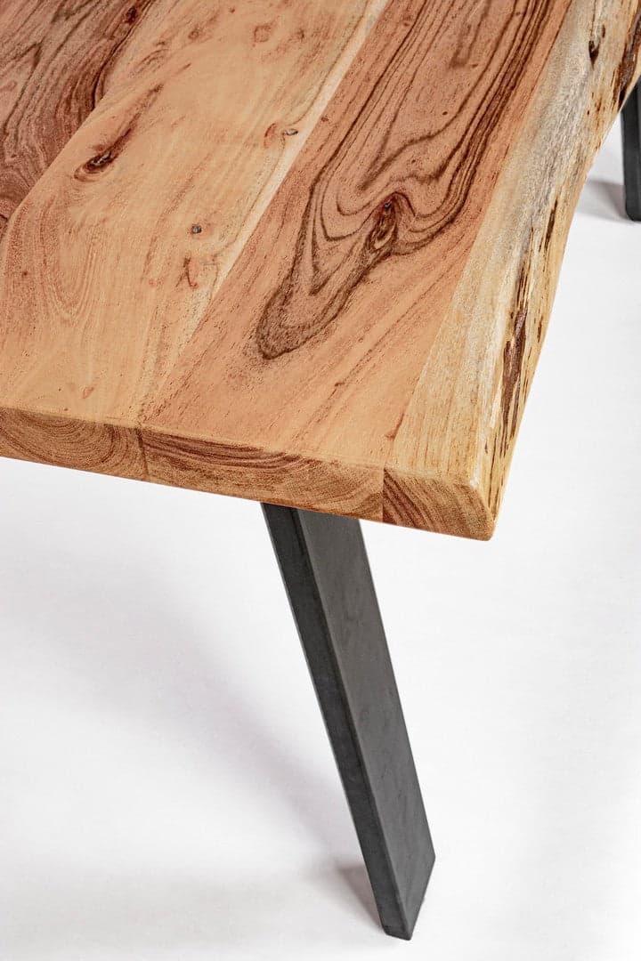 Tavolo Aron rettangolare, con gambe in acciaio, piano in legno di acacia, stile moderno in Tavoli da sala da pranzo Decor Space - Altamura, commercioVirtuoso.it