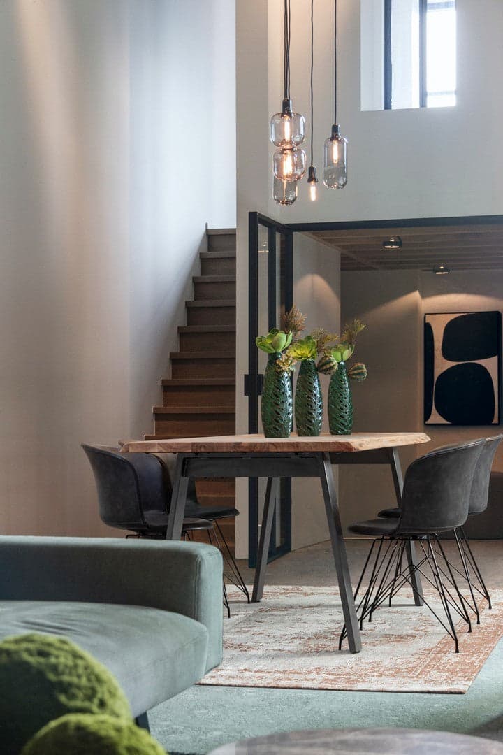 Tavolo Aron rettangolare, con gambe in acciaio, piano in legno di acacia, stile moderno in Tavoli da sala da pranzo Decor Space - Altamura, commercioVirtuoso.it