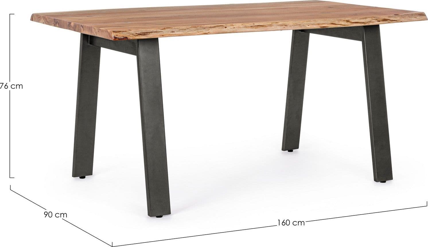 Tavolo Aron rettangolare, con gambe in acciaio, piano in legno di acacia, stile moderno in Tavoli da sala da pranzo Decor Space - Altamura, commercioVirtuoso.it