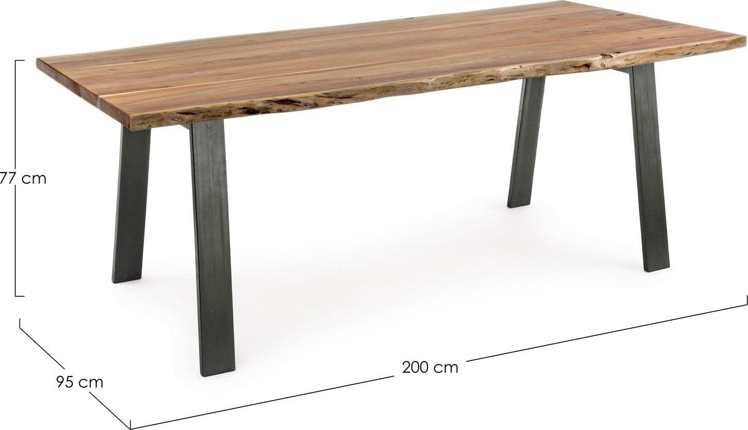 Tavolo Aron rettangolare, con gambe in acciaio, piano in legno di acacia, stile moderno in Tavoli da sala da pranzo Decor Space - Altamura, commercioVirtuoso.it